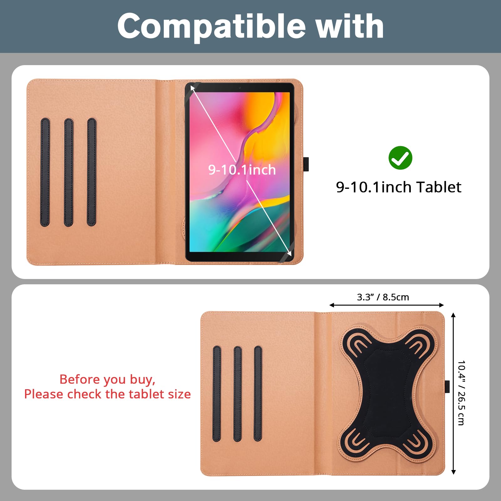 Procase 9' 10.1' Inch Universal Tablet Case With 360 Degree Rotatable Kickstand, Protective Cover Stand Folio Case For 9 10 10.1 Inch Android Touchscreen Tablet Multiple Viewing Angles  Brown