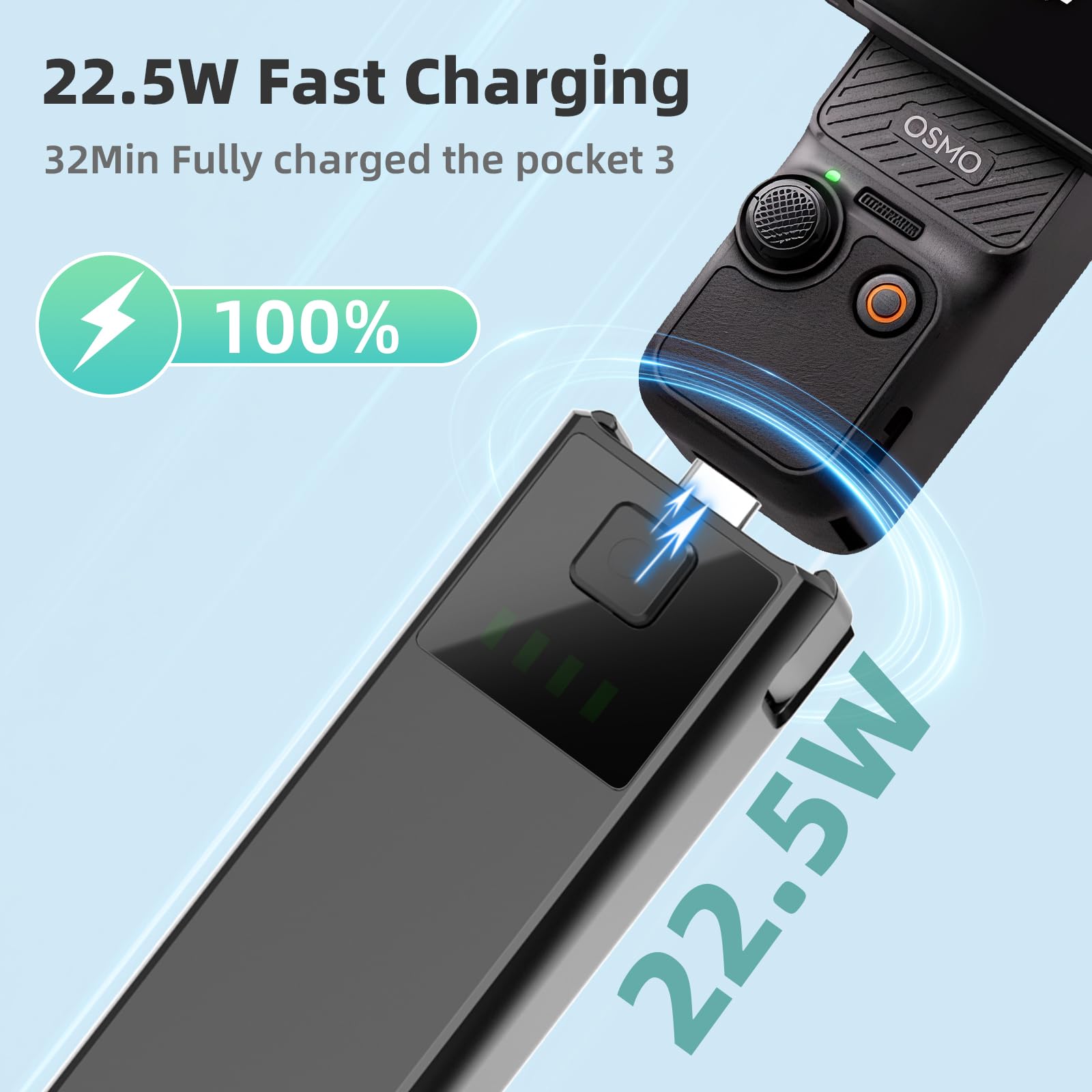 Battery Handle Compatible With Dji Osmo Pocket 3, Portable Osmo Pocket 3 Battery Handle, Built In 5000Mah Battery, Reserved 1/4