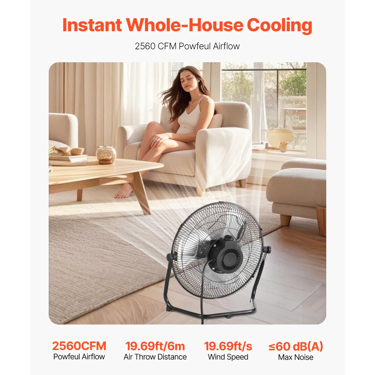 Vevor Floor Fan, 3 Speeds High Velocity Heavy Duty 14 Inch Industrial Fan, 2560 Cfm 360 Adjustable Tilt 19.69 Ft/Sec Airflow Lar