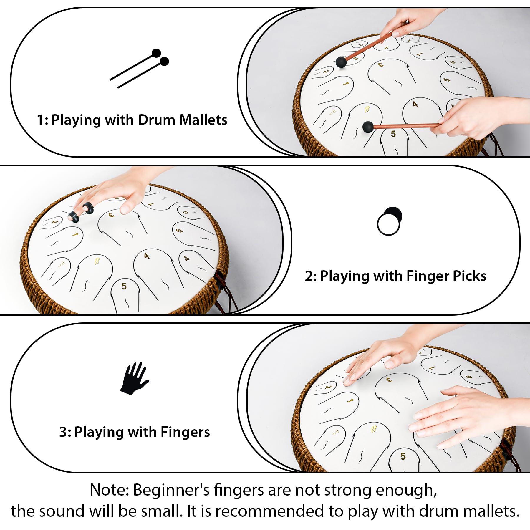 Steel Tongue Drum, 14 Inch 15 Note Hand Pan Drum, Tongue Drum Instrument With Music Book, Steel Handpan Drum Mallets And Carry B