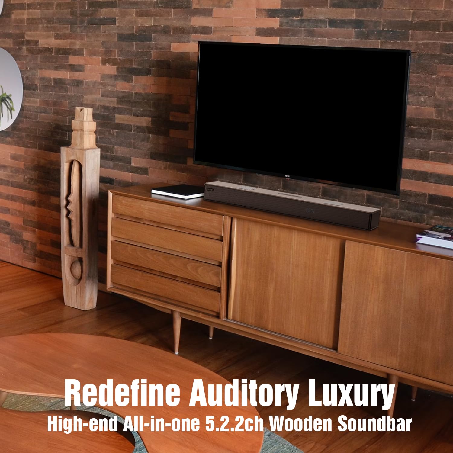 Hiwill 5.2.2Ch Wooden Dolby Atmos Soundbar, All-In-One Sound Bar For Smart Tv With Dual Built-In Subwoofer, Resonance Optimizati