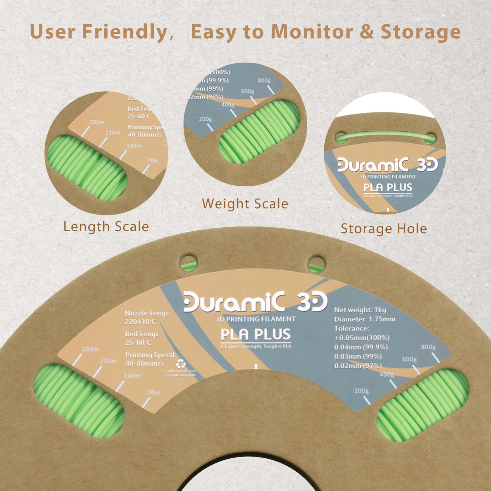 Duramic 3D Pla+ Filament 1.75Mm 1Kg Neon Green, Pla Plus 3D Printer Filament 1Kg Spool(2.2Lbs) Pla Pro Tougher And Stronger, Dim
