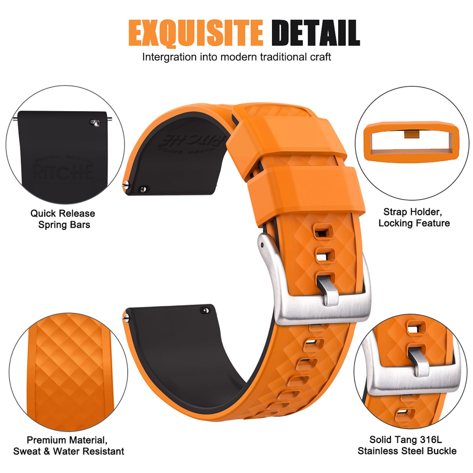 Ritche Christmas Gift 20Mm Silicone Watch Band Compatible With Samsung Galaxy Watch 4/5/ 5 Pro, 40Mm/ 45Mm Band 20Mm Quick Relea