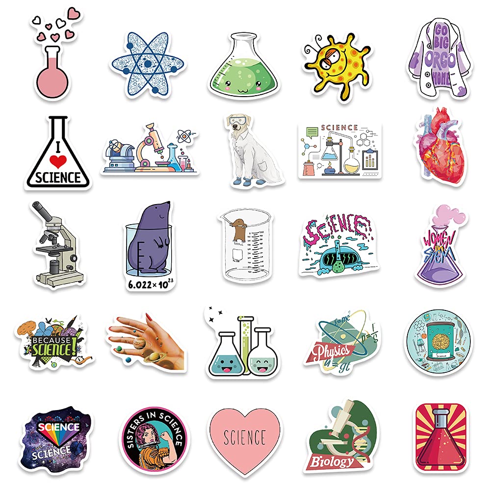 Aowplc 100 Pcs Natural Sciences Stickers Pack, Physics, Chemistry, Biology Experiment Vinyl Stickers, Student Science Laboratory