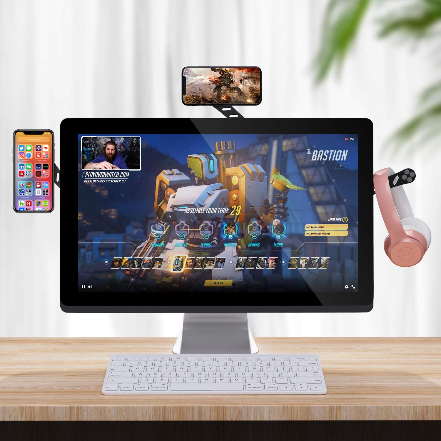 Dk177 Magnetic Phone Holder, Laptop Or Desktop Monitor Side Mount Phone Holder, Slim Portable Foldable Computer Expansion Bracke