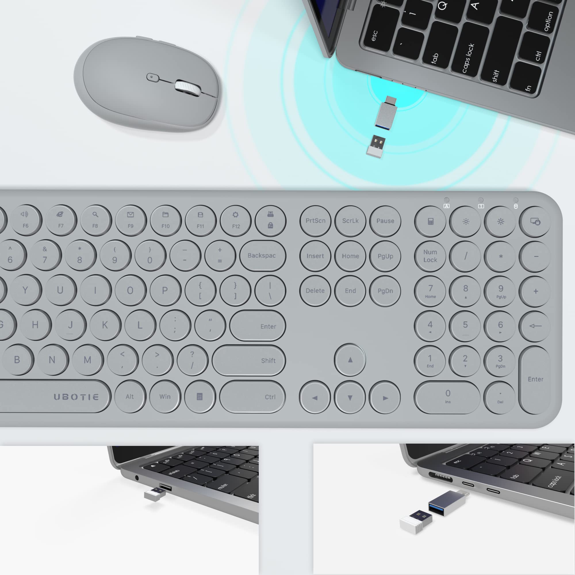 Ubotie Wireless Keyboards And Mouse, Silent Scissor Swithes Slim Keyboards Mice Set, Quiet Full Size Computer Keyboard With Adju