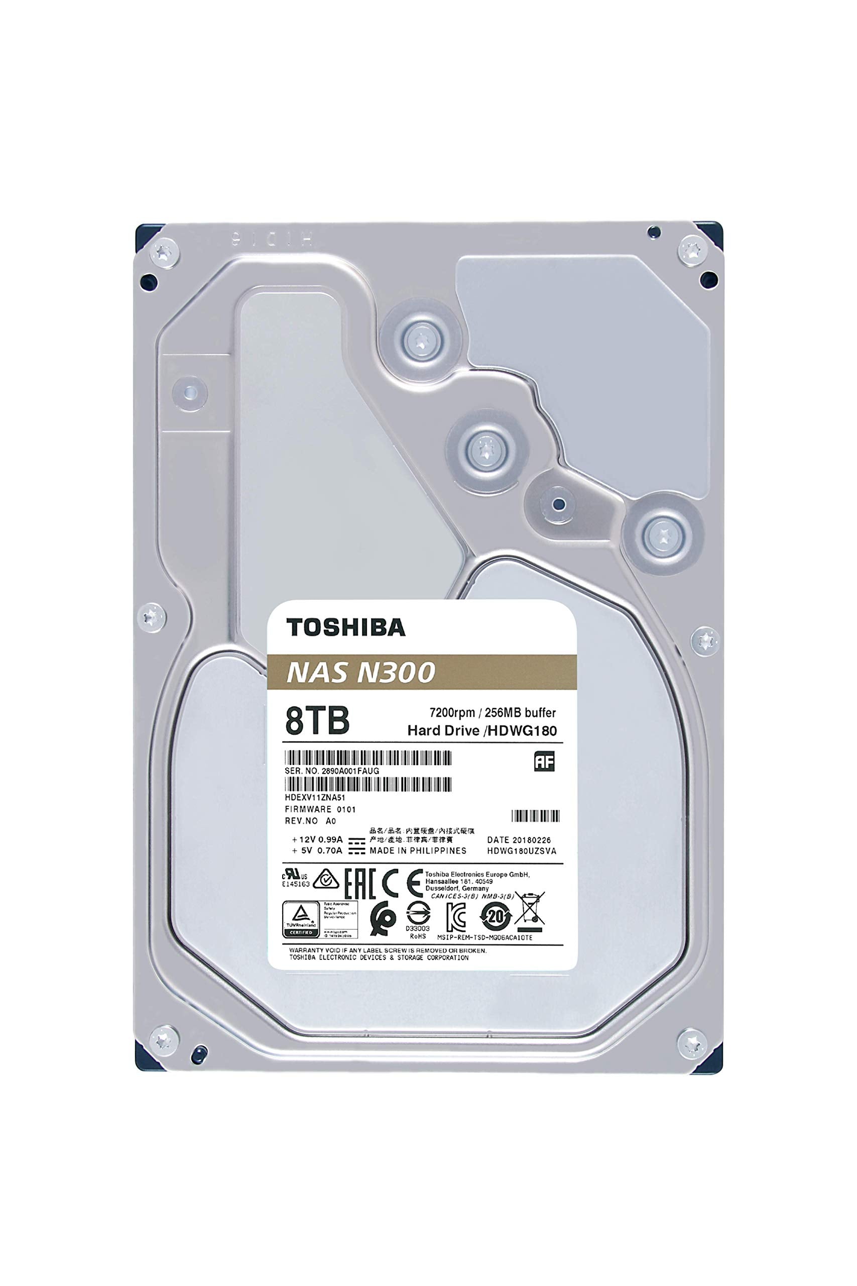 Toshiba N300 8TB NAS 3.5 Inch Internal Hard Drive   CMR SATA 6 GB/s 7200 RPM 256 MB Cache   HDWG180XZSTA