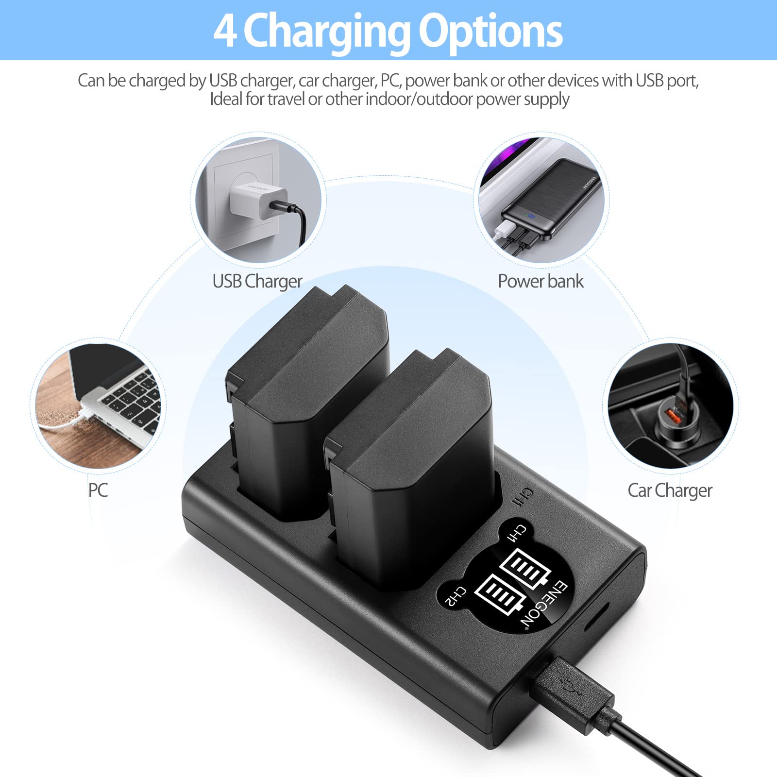 Enegon Np Fz100 Led Usb Charger For Sony Np Fz100 Battery, Fully Compatible With Sony Alpha 9/Alpha 9R/Alpha 9S, Sony A9/A9R Son