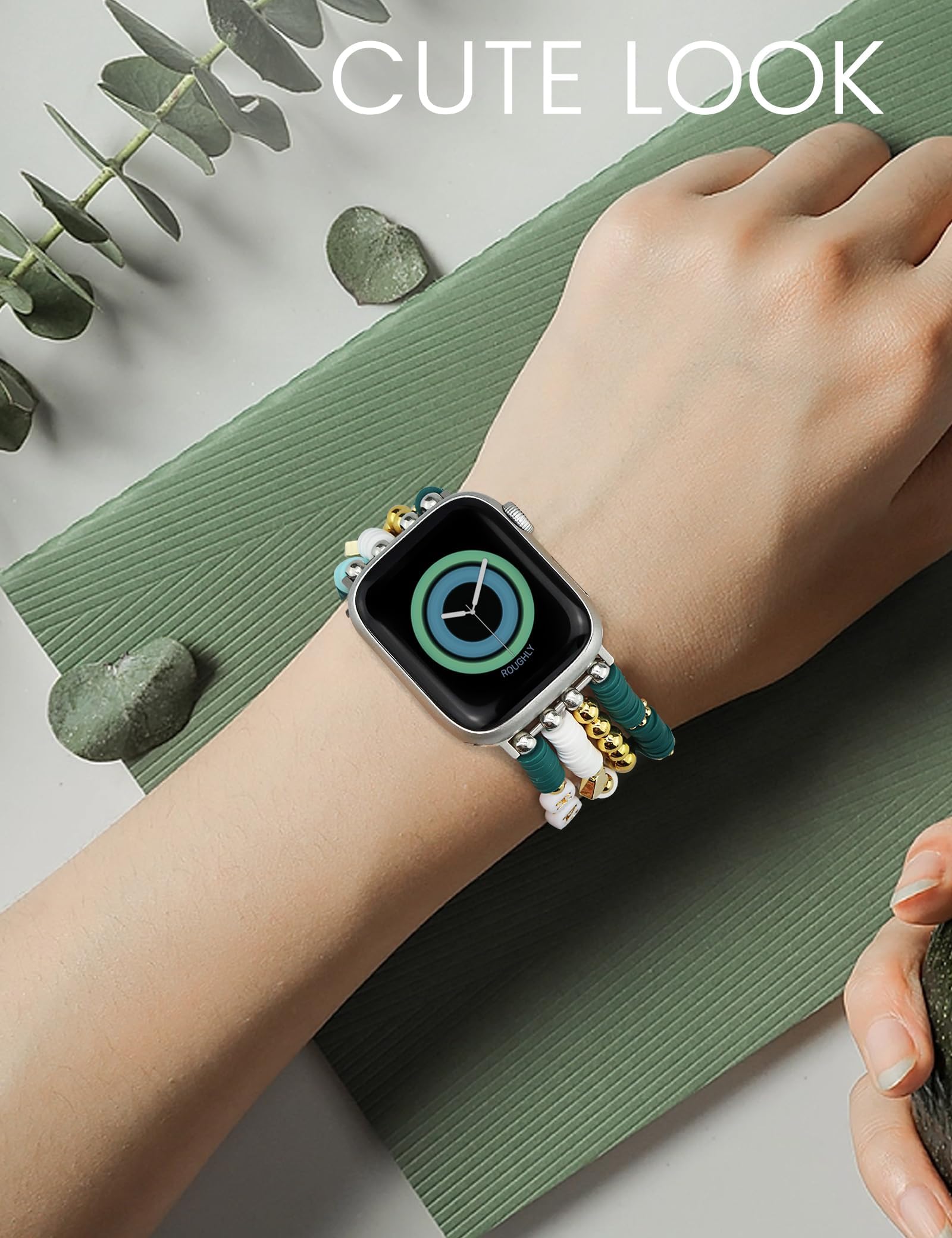 Jr.Dm Beaded Bracelet Compatible With Apple Watch 40Mm 38Mm 41Mm 42Mm For Women, Cute Preppy Green Evil Eye Jewelry Handmade Str