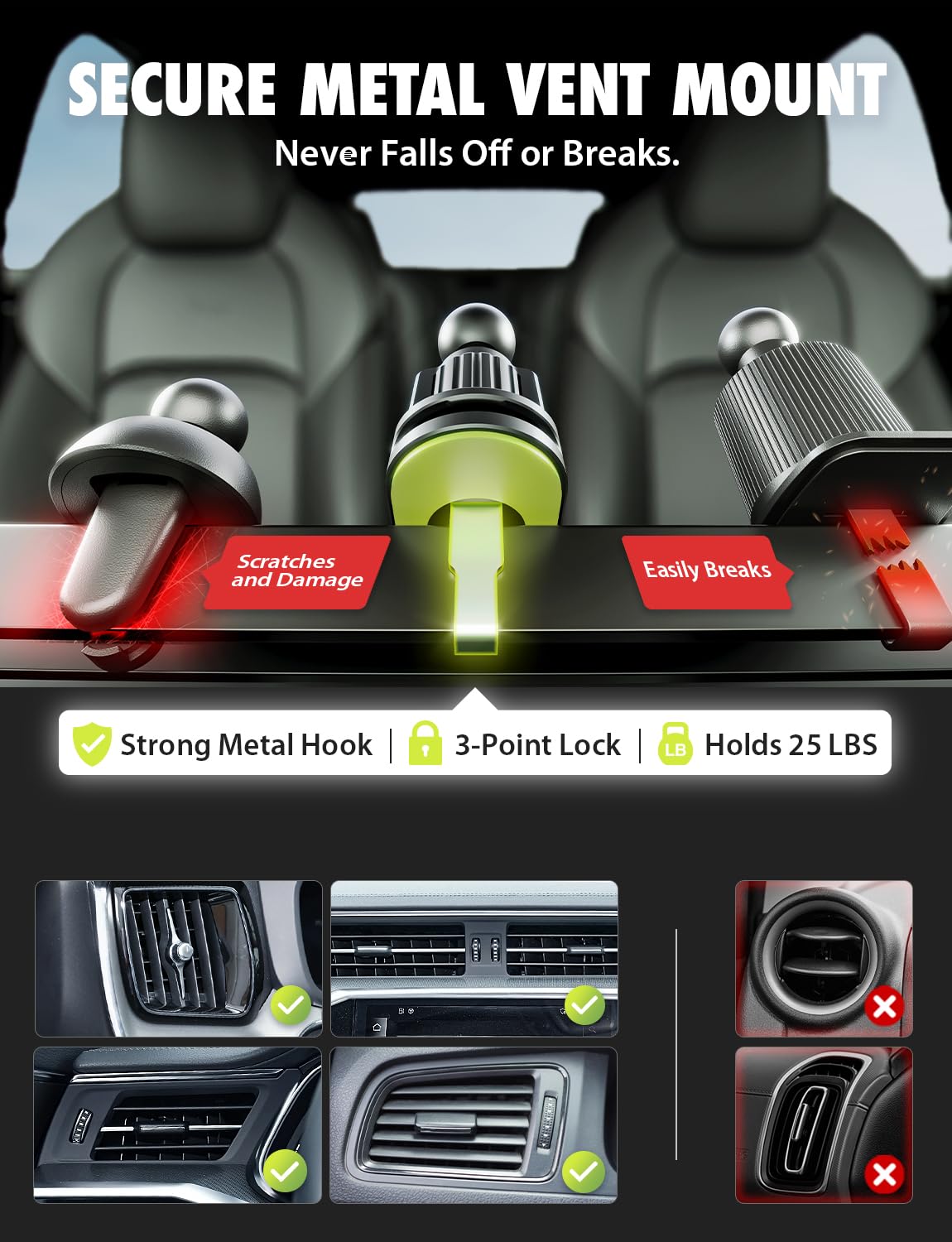 Bracketron Car Phone Holder, Tripgrip Phone Mount For Car Dashboard & Air Vent, 360 Rotation One-Hand Release Car Cell Phone Hol