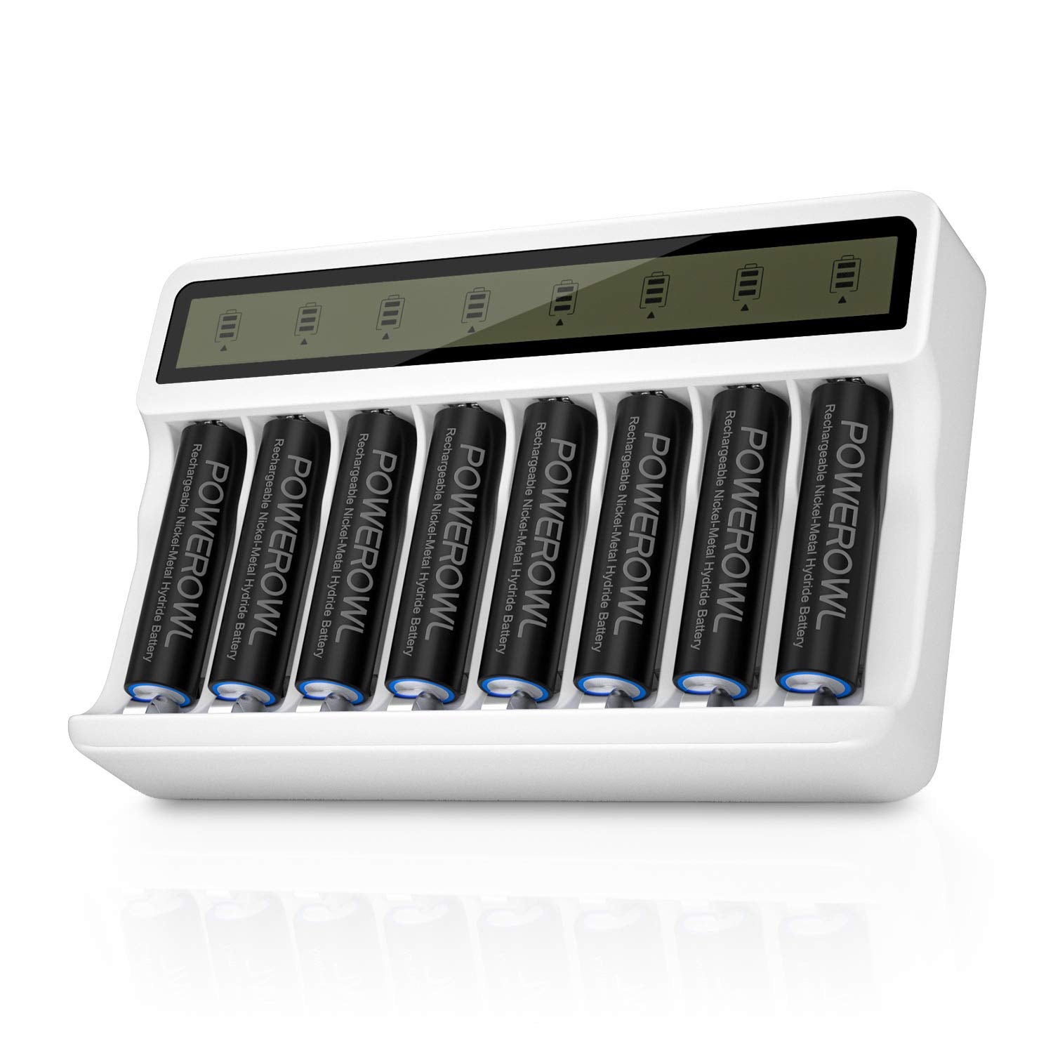 Powerowl 2800Mah Rechargeable Aa Batteries With Smart 8 Bay Battery Charger, Low Self Discharge Ni Mh Double A Batteries, 8 Coun