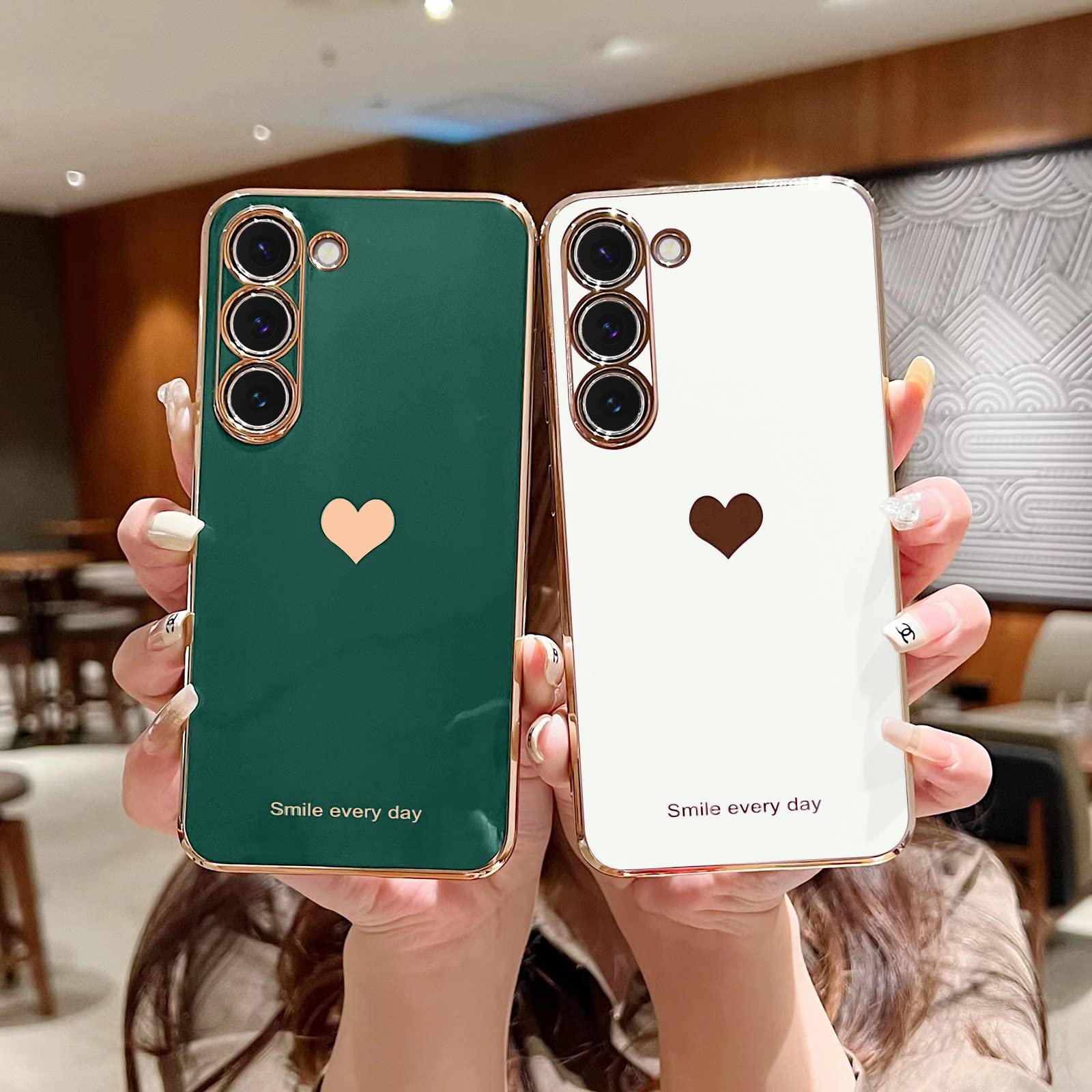 Teageo For Samsung Galaxy S23 Case For Women Girl Cute Love Heart Luxury Bling Soft Back Cover Raised Full Camera Protection Bum