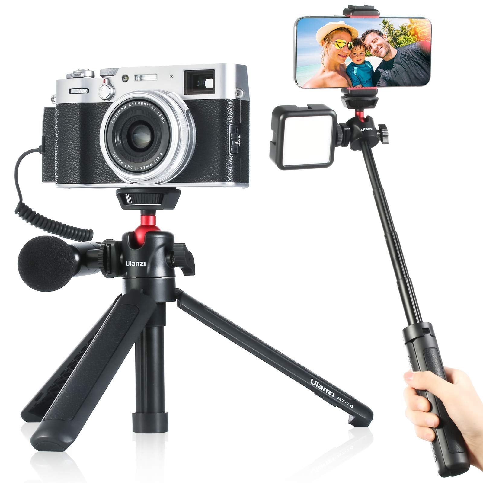 Ulanzi MT-16 Camera Tripod Stand Holder, Mini Tabletop Tripod Selfie Stick with Cold Shoe, Travel Tripod for iPhone 12 Canon G7X