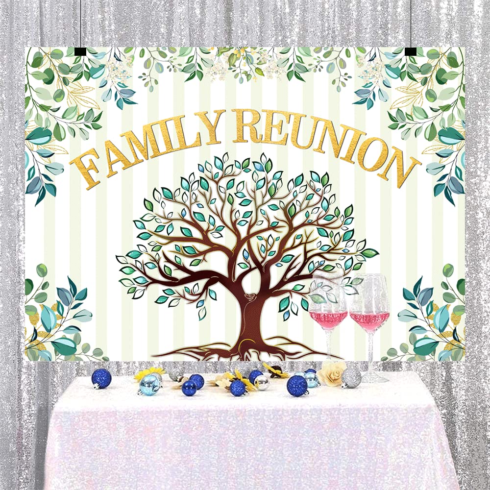 7X5Ft Family Reunion Backdrop Family Tree Leaves Welcome To Our Family Members Photography Background Gathering Gold And Green P