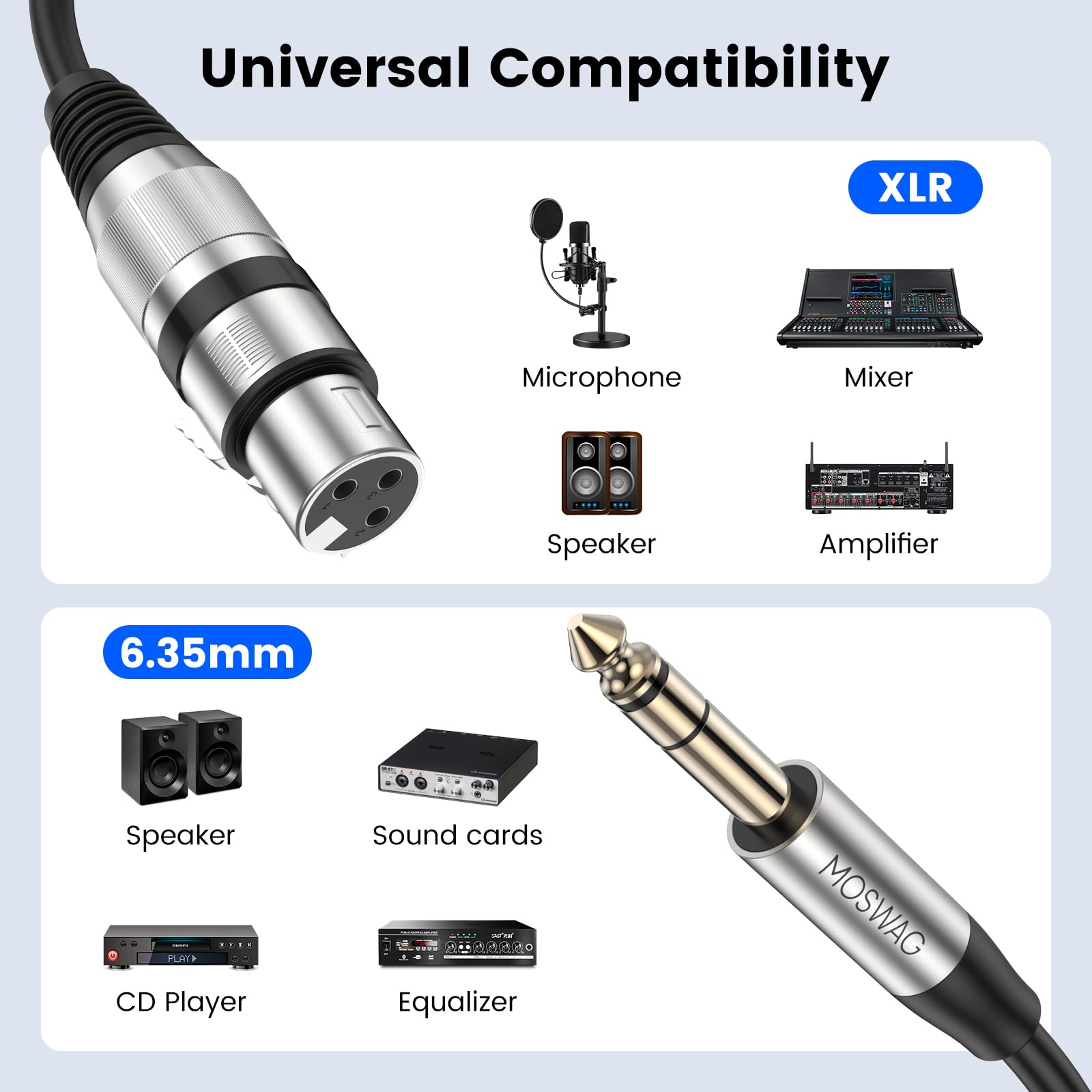Moswag Xlr Female To 1/4 Inch Trs Cables, Xlr To Quarter Inch Balanced Signal Interconnect Cable, 3 Pin Balanced Shielded Microp