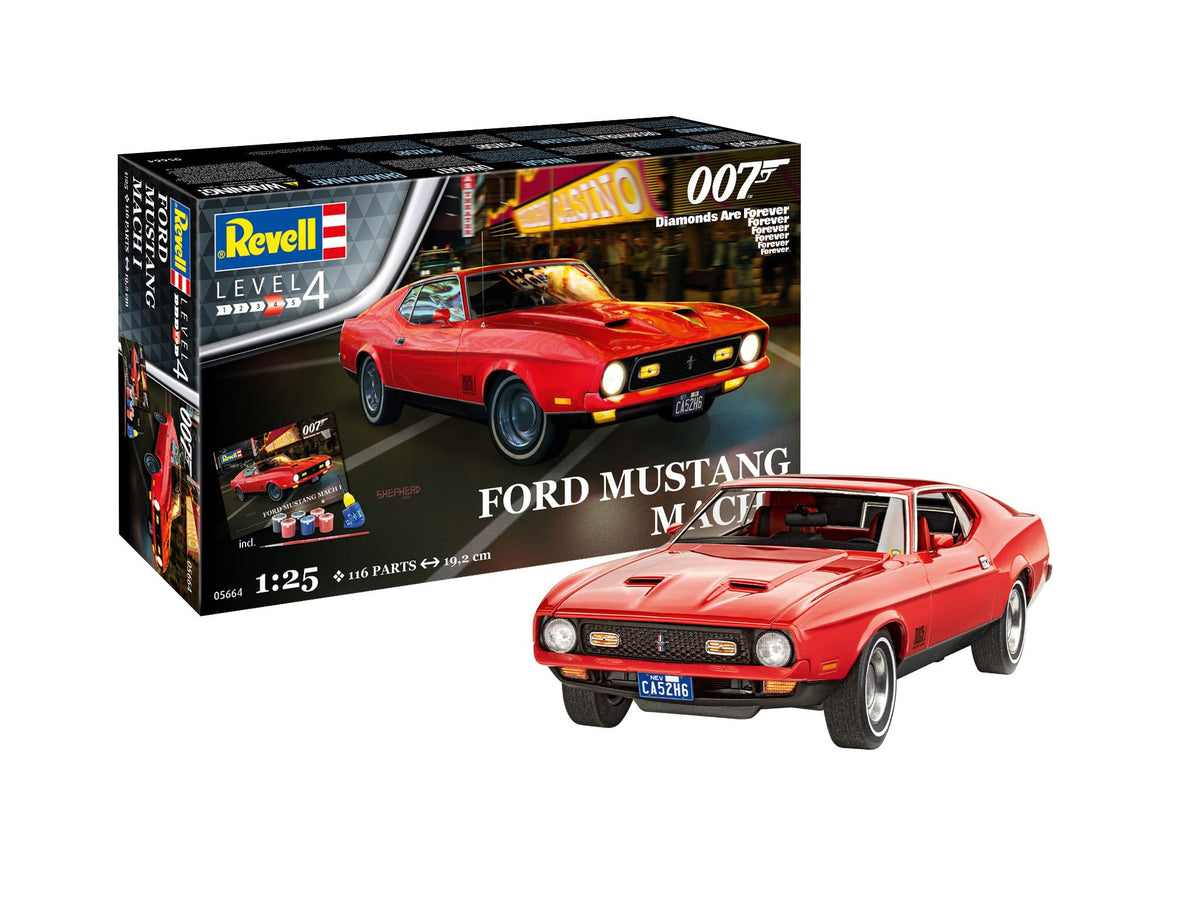 Revell Gift Set 05664 James Bond 007 Diamonds Are Forever, Ford Mustang Mach 1, 1:25 Scale Unbuilt Plastic Model Kit, With Acces