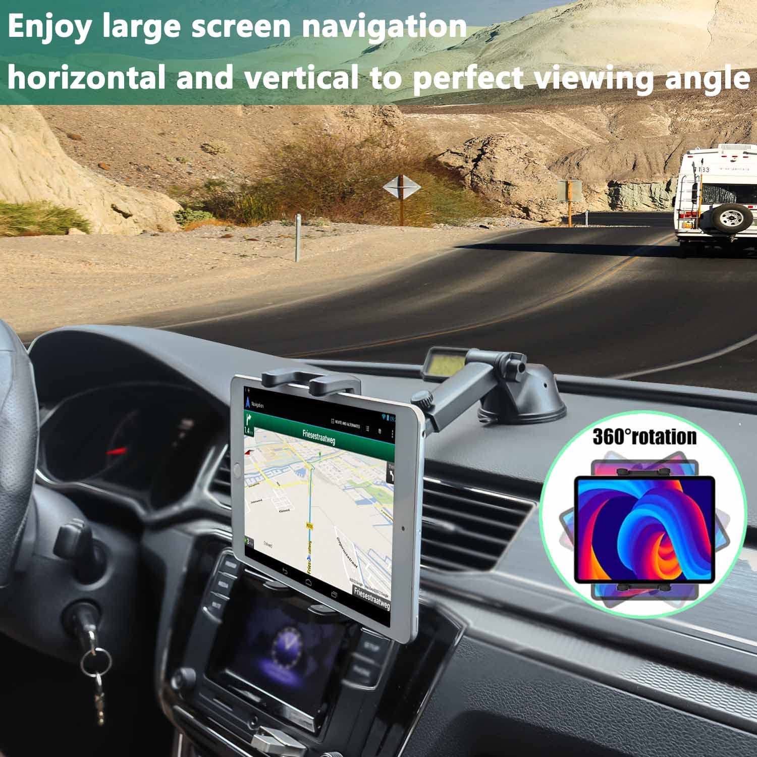 Car Dashboard Tablet Mount For 4 13'' Ipad Phone, Cuxwill Dash Windshield Tablet Telescopic Holder With Strong Suction Cup For I