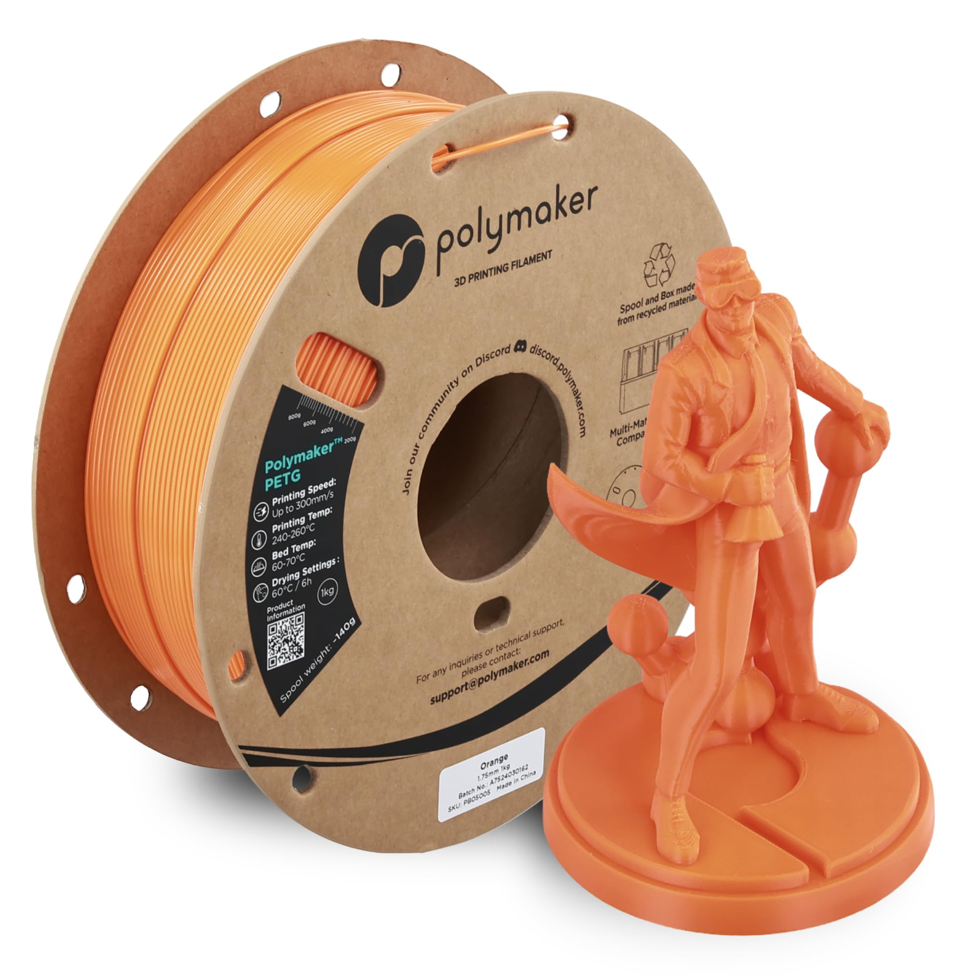 Polymaker PETG Orange 3D Printer Filament 1.75mm 1kg, High Speed PETG up to 300mm/s, High Strength New Formula, Excellent Layer 
