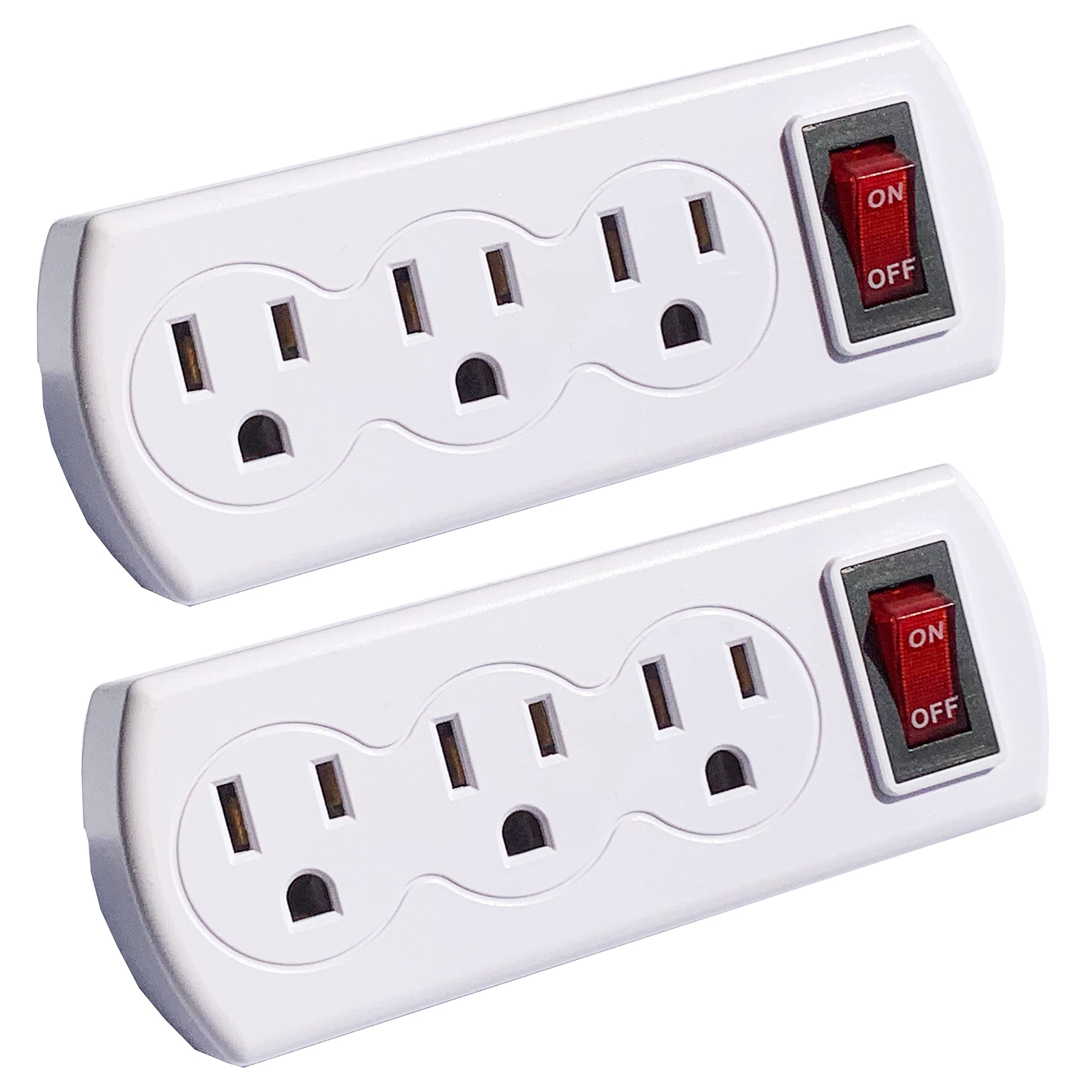 2 Pack 3 Prong Outlet Switch Power Wall Tap Adapter Triple Mini Multi Plug With Switch On/Off Etl Listed Ac Grounded Outlet Ener