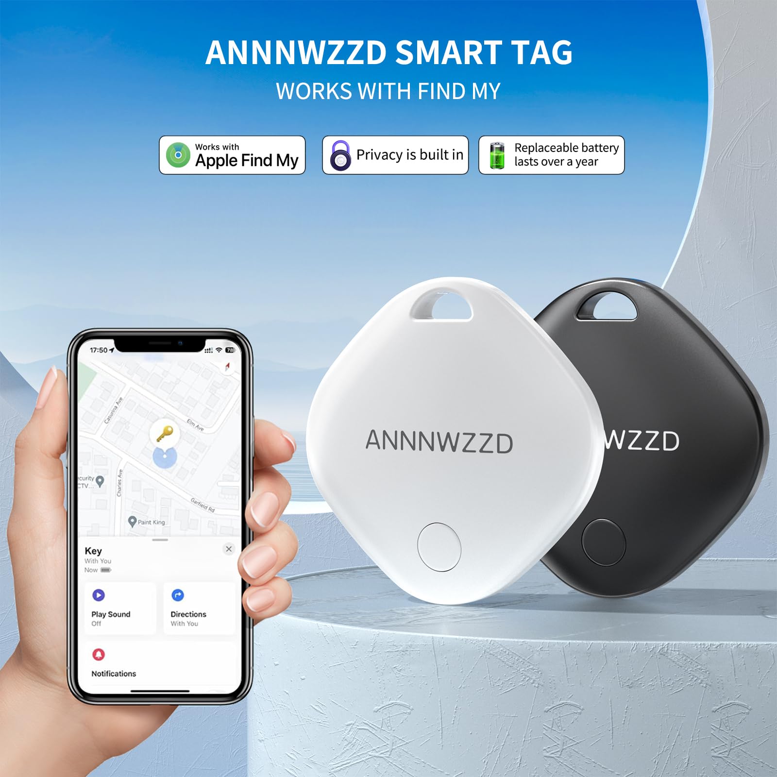 Annnwzzd Tags 4 Pack Air Tracker Item Finders With Apple Find My (Ios Only) Track Your Keys, Wallet, Luggage, Backpack, Super Li