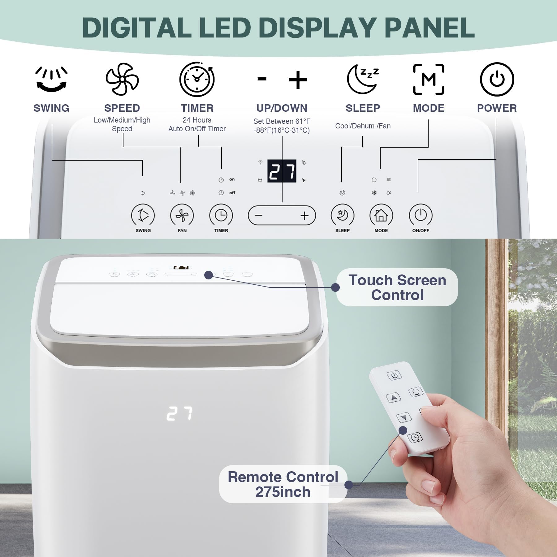 12000 Btu Portable Air Conditioner Cools Up To 550 Sq.Ft, 3-In-1 Quiet Portable Ac Unit With Remote Control & Installation Kits