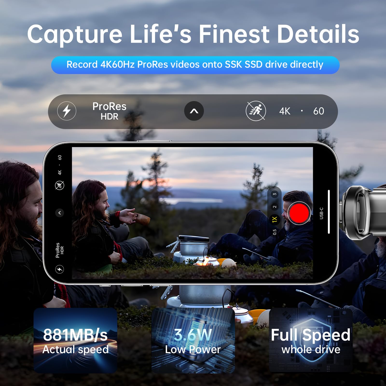 Ssk Usb Drive 512Gb External Ssd, No Speed Drop Portable Ssd 1000Mb/S, Usb 3.2 Gen 2 A+C Dual Port External Solid State Hard Drive For Iphone 15/16 Pro, Win, Mac, Android Phone