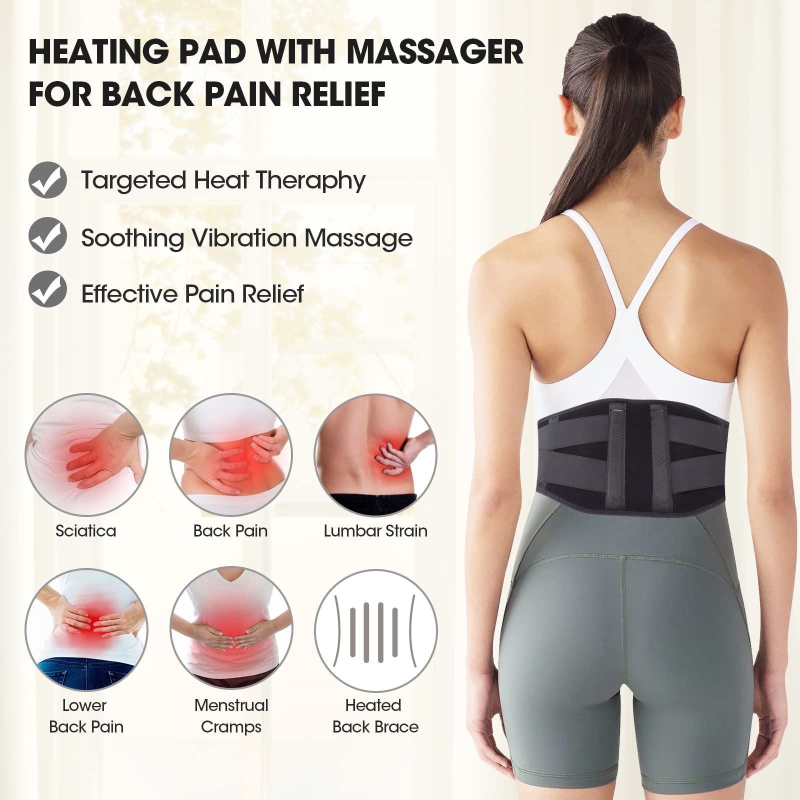 Cueheat Heated Waist Belt, Cordless Heating Pad For Low Back, Electrical Heating And Massage, Rechargeable Battery Powered (Dark
