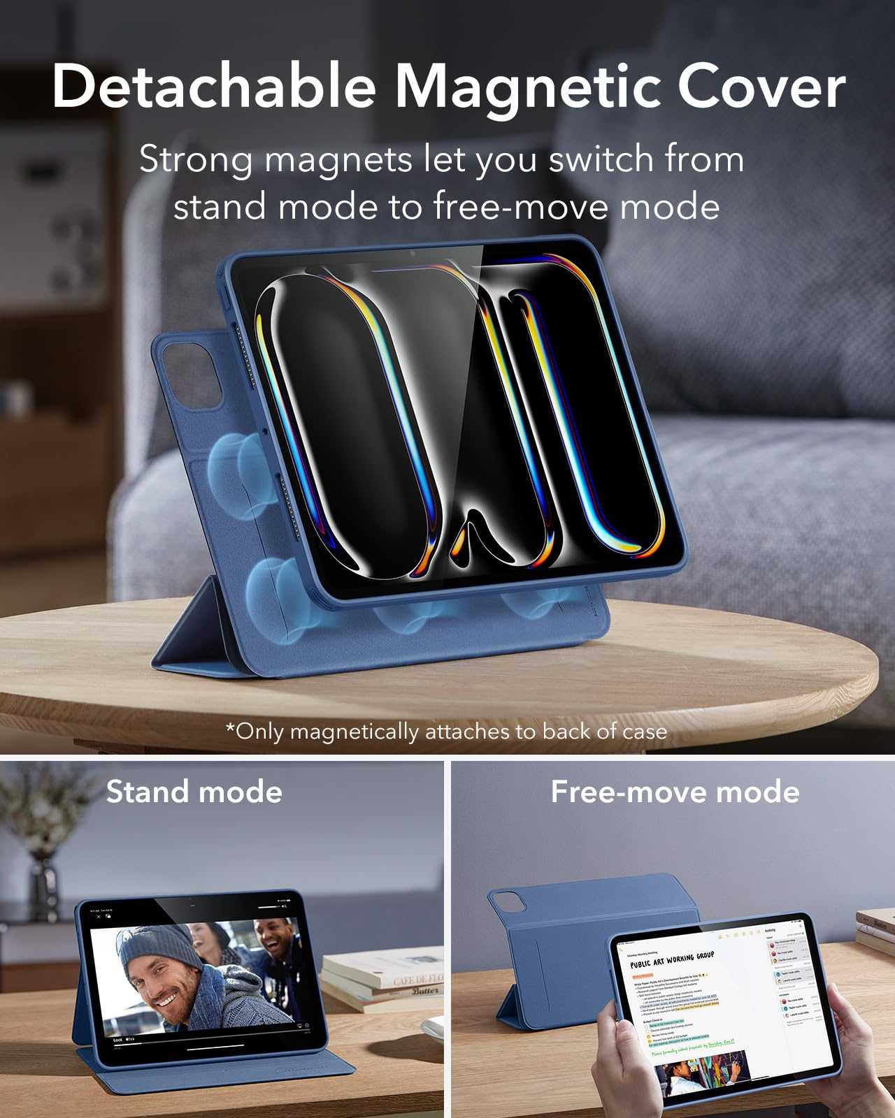 Esr For Ipad Pro 13 Inch Case M4(2024), Ipad Pro 13 Case With Pencil Holder, Removable Magnetic Cover, Vertical Stand, Fully Supports Pencil Pro And Pencil(Usb C), Rebound 360 Series, Dark Blue