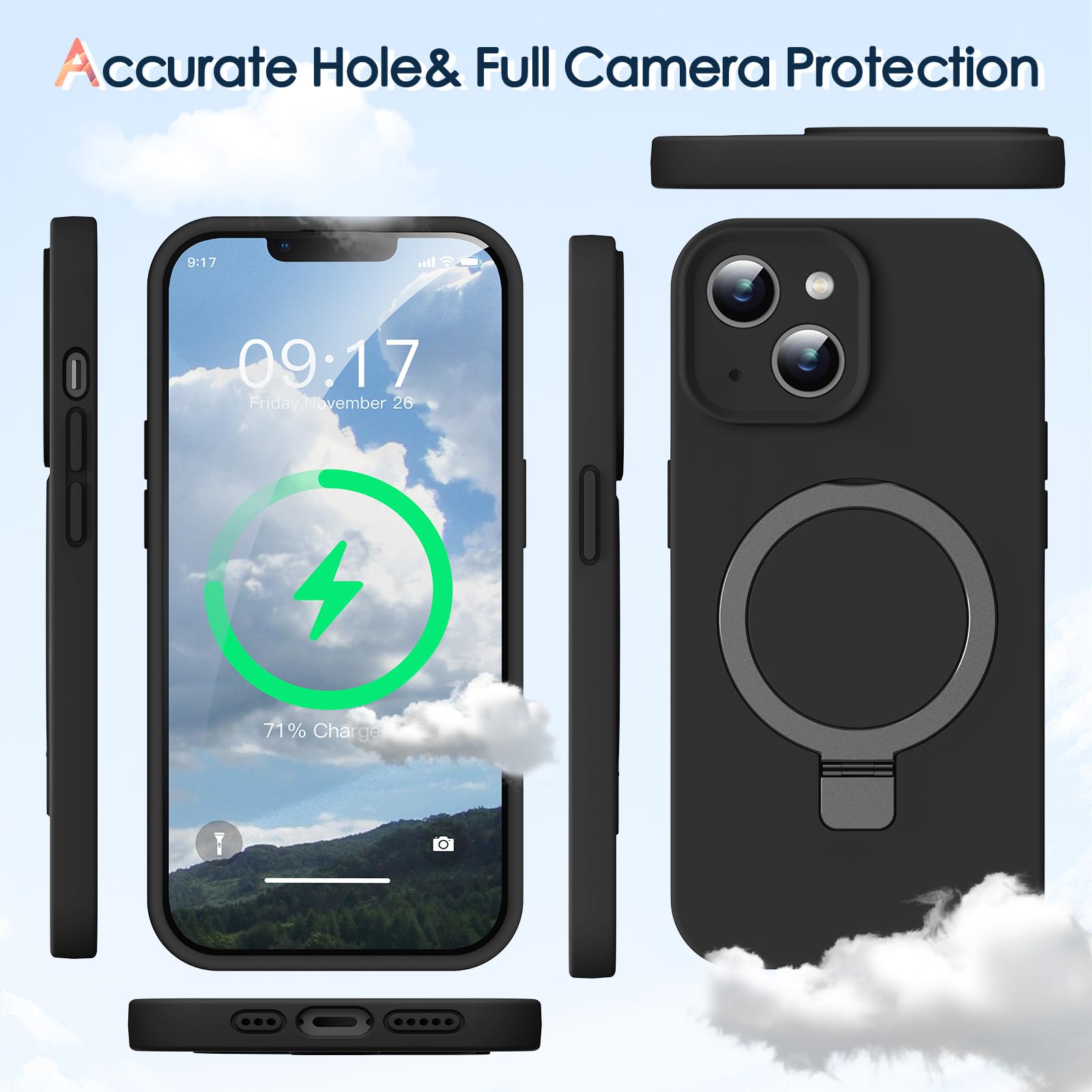 Kmambag Mag-Ring Designed For Iphone 14 Case, Liquid Silicone [Moisturizing Factor] Extreme Soft Slim Phone Case With Stand [Com