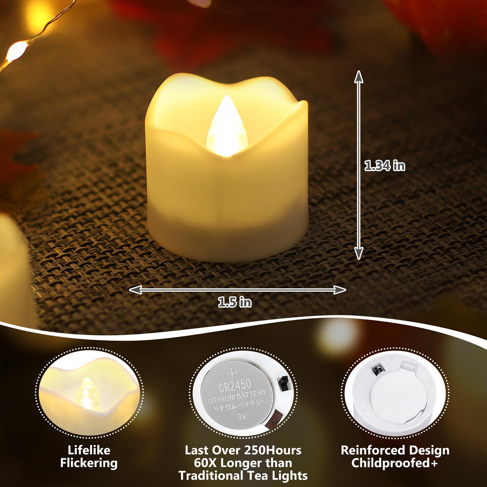 Topstone Remote Controlled Led Tea Lights,Flameless Candles With Timer,Cr2450 Battery Powered Candles, Electric Votive Candle,Fo