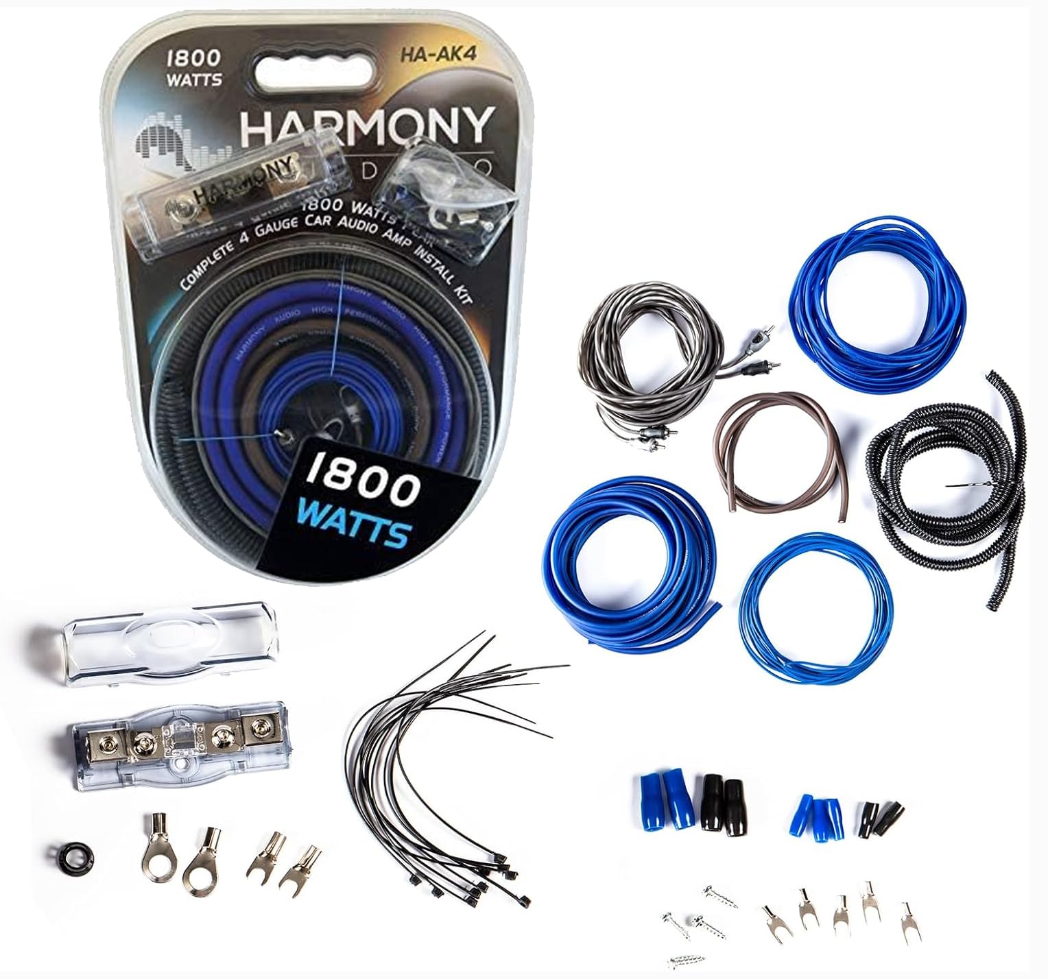 Harmony Audio Ha Ak4 Car Stereo Complete 4 Gauge 1800W Amp Amplifier Install Kit   Nickel Plated