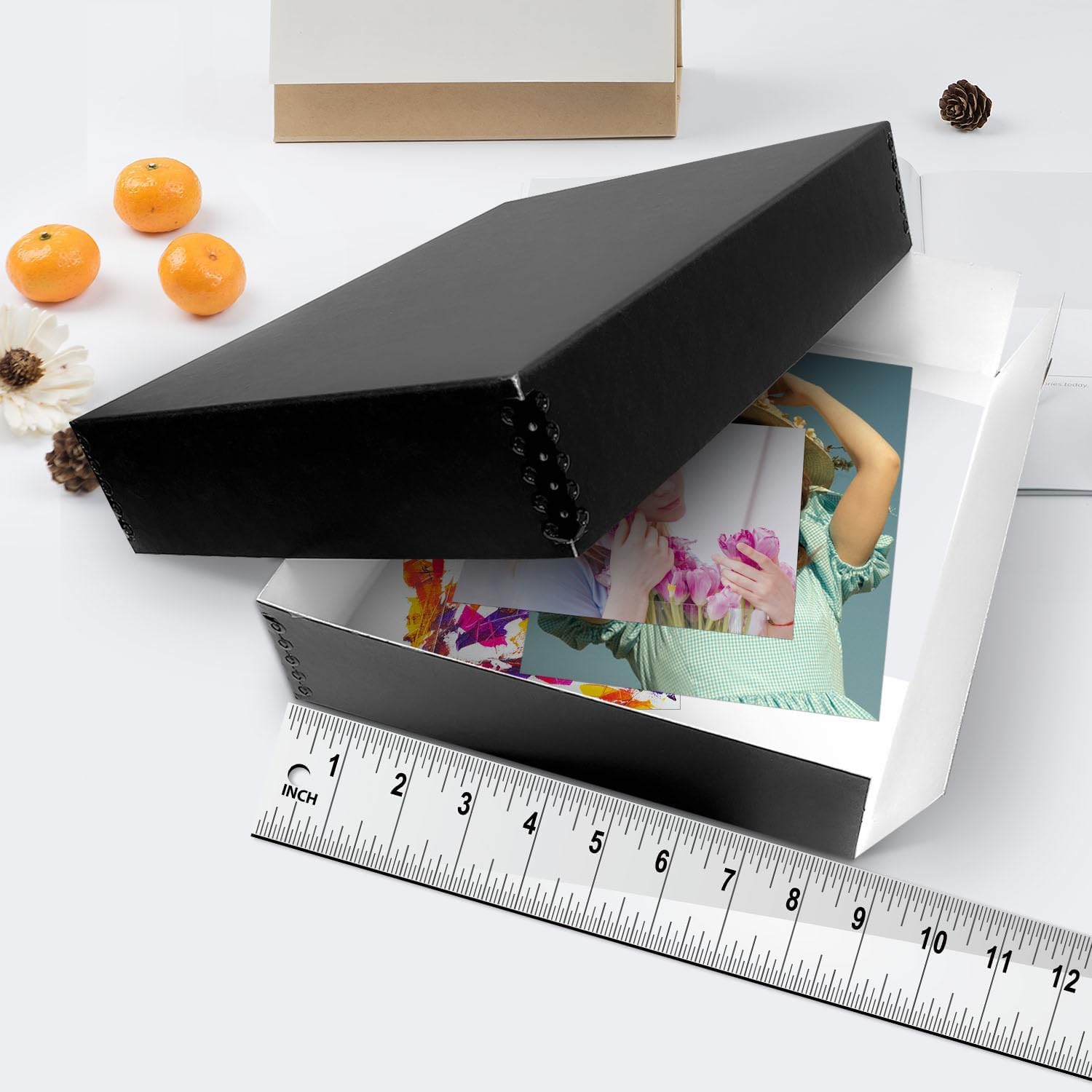 Lineco Museum Archival Drop Front Storage Box, Acid Free With Metal Edges, 8.5 X 10.5 X 3 Inches, Black (733 2008), Set Of 2