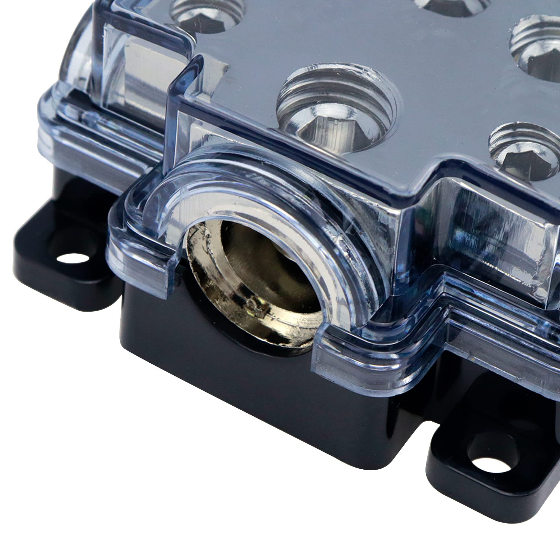 S Sydien 1Pc Power Distribution Block Car Audio 1 In 5 Ways Out Car Audio Distribution Block 0 Gauge Input 2/4/8 Gauge Out Ground Cable Splitter Distribution Block For Automotive