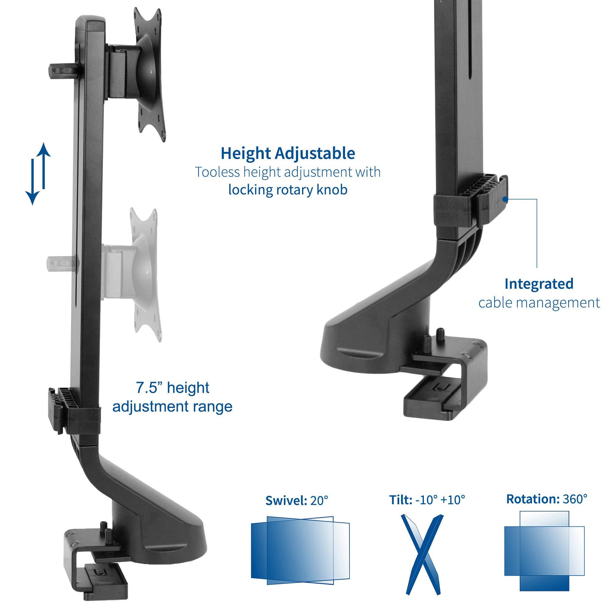 VIVO Adjustable Single Monitor Mount for Sit Stand Workstation, Desk Converter, Monitor Arm Fits 1 Screen up to 32 inches, STAND V001U
