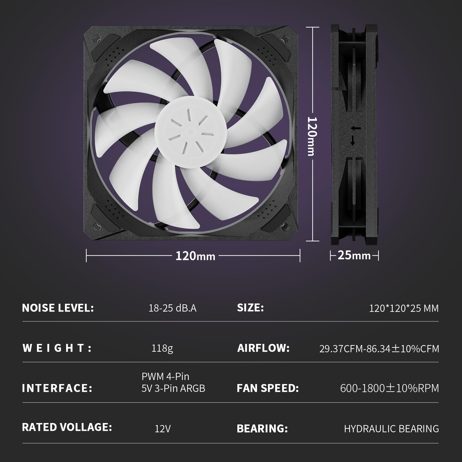 Uphere 120Mm Black Argb Computer Case Fans 3 Pack,High Performance Cooling 4Pin Pwm Cpu Fan Low Noise Hydraulic Bearing Long Lif