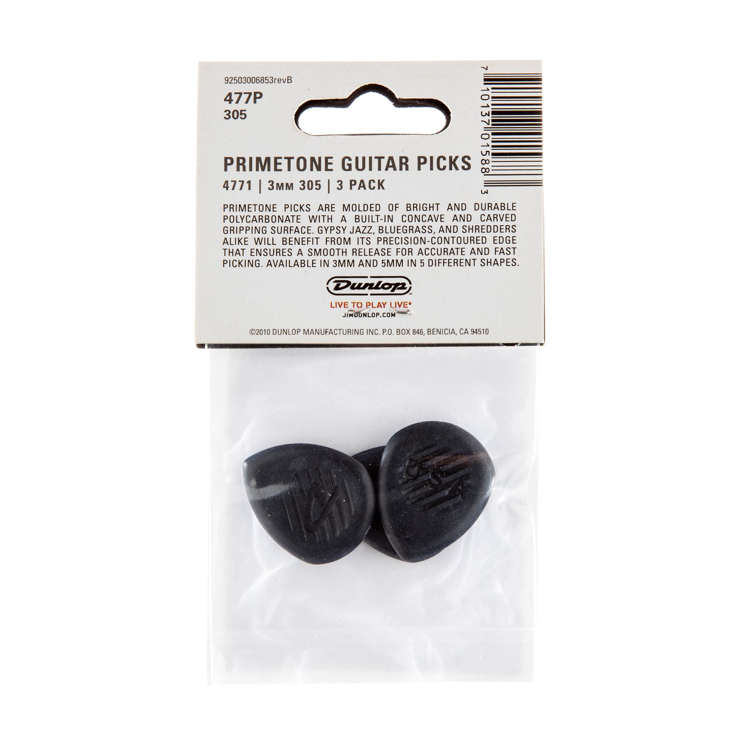 Dunlop 477P305 Primetone, Pointed Tip, 3.0Mm, 3/Players Pack