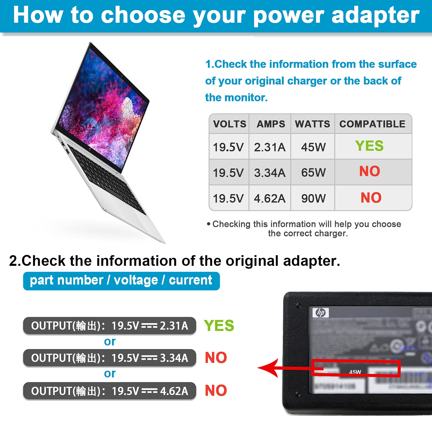 45W 19.5V 2.31A Ac Adapter Laptop Charger For Hp 741727 001 Tpn C125 Hstnn La40 Hstnn Da40 854054 002 Hstnn Ca40 740015 002 740015 003 740015 004, Hp 15 F387Wm 15 F272Wm 15 F233Wm 15 Ba009Dx 15 R132Wm