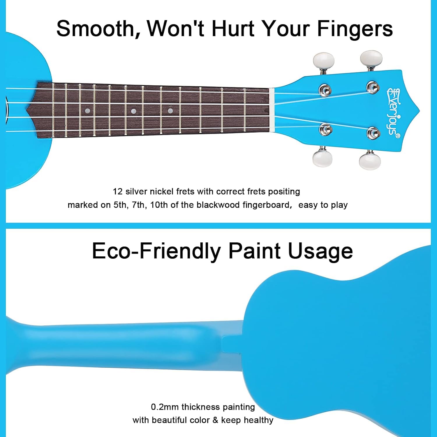 Everjoys Soprano Ukulele Beginner Pack 21 Inch W/Free Online Lesson Gig Bag How To Play Songbook Digital Tuner Pick Polishing Cl