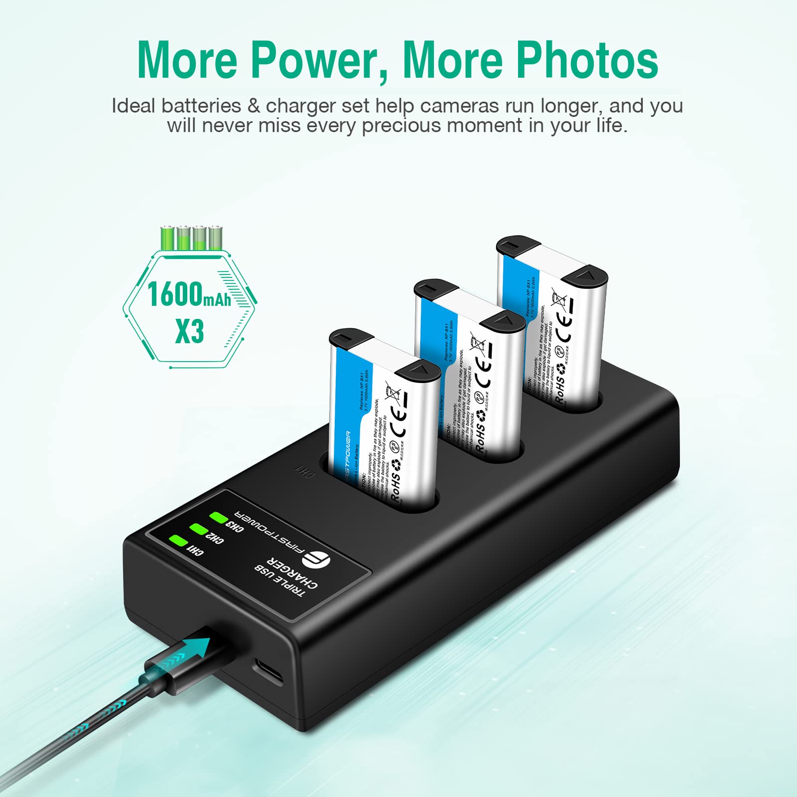 Firstpower Np Bx1 Battery 3 Pack And Triple Slot Charger For Sony Zv 1 Sony Dsc Rx100, Dsc Rx100 Ii, Dsc Rx100M Ii, Dsc Rx100 Ii