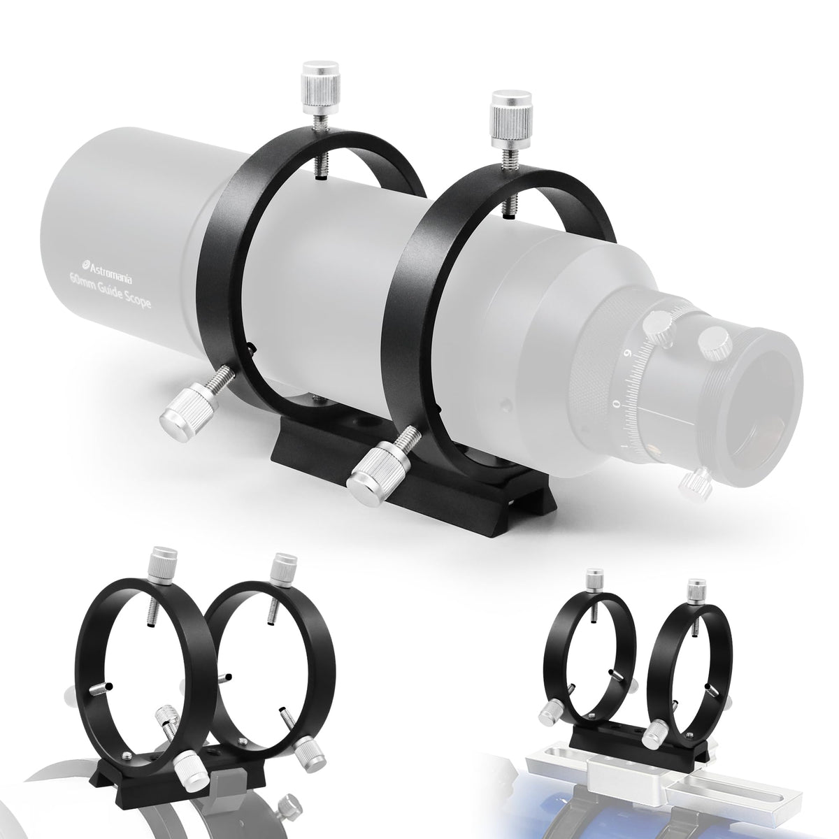 Astromania Adjustable Guiding Scope Ring Set With Plate - 80 Mm Inside Diameter (Pair) - For Telescope Tube Diameter Or Finders 