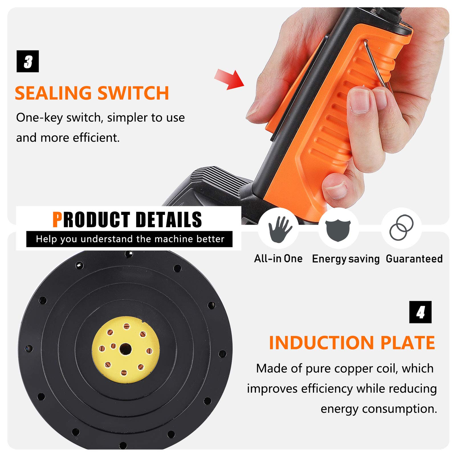 Newtry Handheld Induction Sealer 20 80Mm Heat Bottle Cap Sealing Machine Power & Time Adjustable For Plastic Glass Bottles Caps(110V)