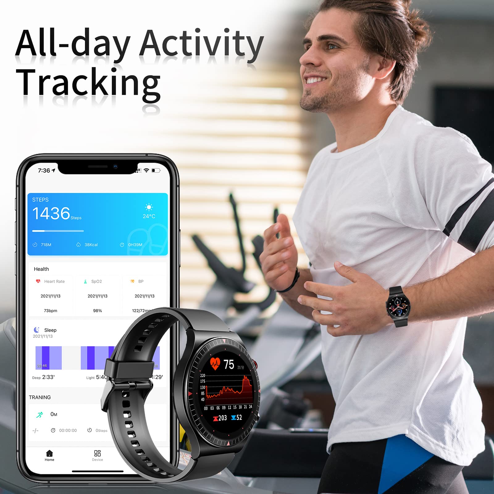 Cattle Herder Smart Watch, Bluetooth Call Fitness Watch Full Touch Screen Activity Tracker Waterproof Music Fitness Tracker For