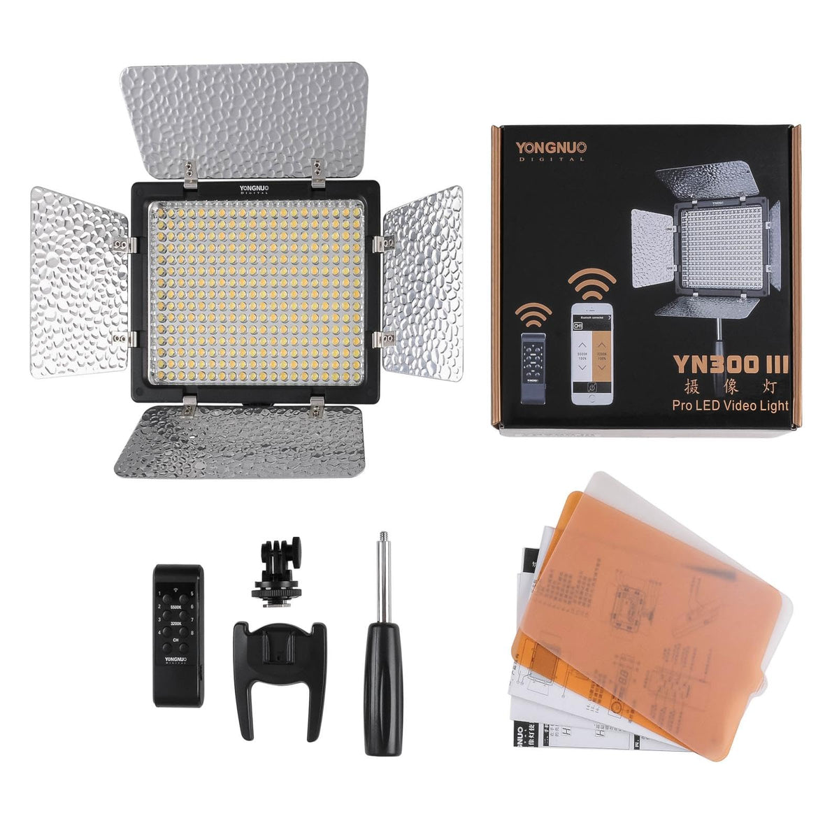 YONGNUO YN300 III YN-300 III LED Video Light Panel Adjustable Color Temperature Bi Color 3200K-5600K Black