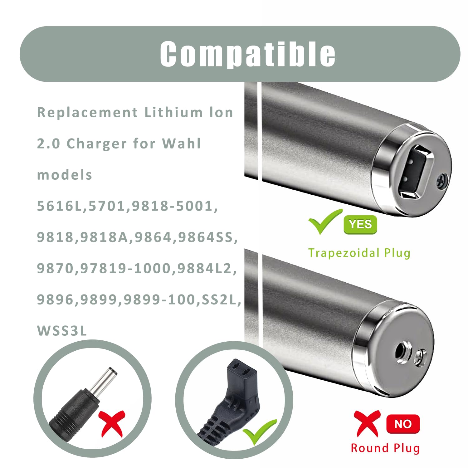 BOEEA Charger for Wahl Trimmer 9864SS, 9818A, 5701, 9896 - Black Lithium Ion Beard Trimmer Replacement Power Adapter