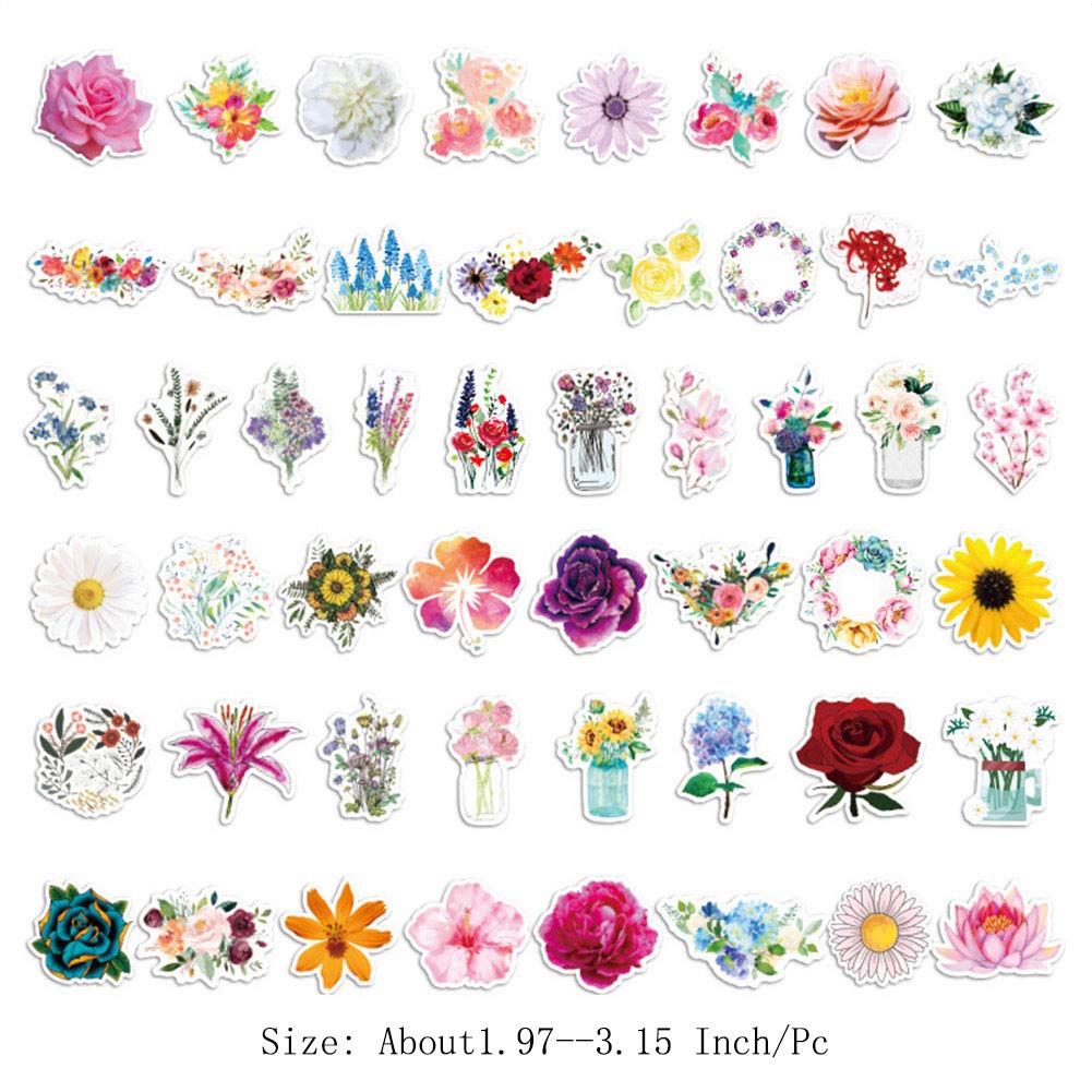 Flower Stickers |50Pcs Flowers Bouquet Waterproof Vinyl Decals For Water Bottles Laptop Car Bicycle Motorcycle Refrigerator Lugg