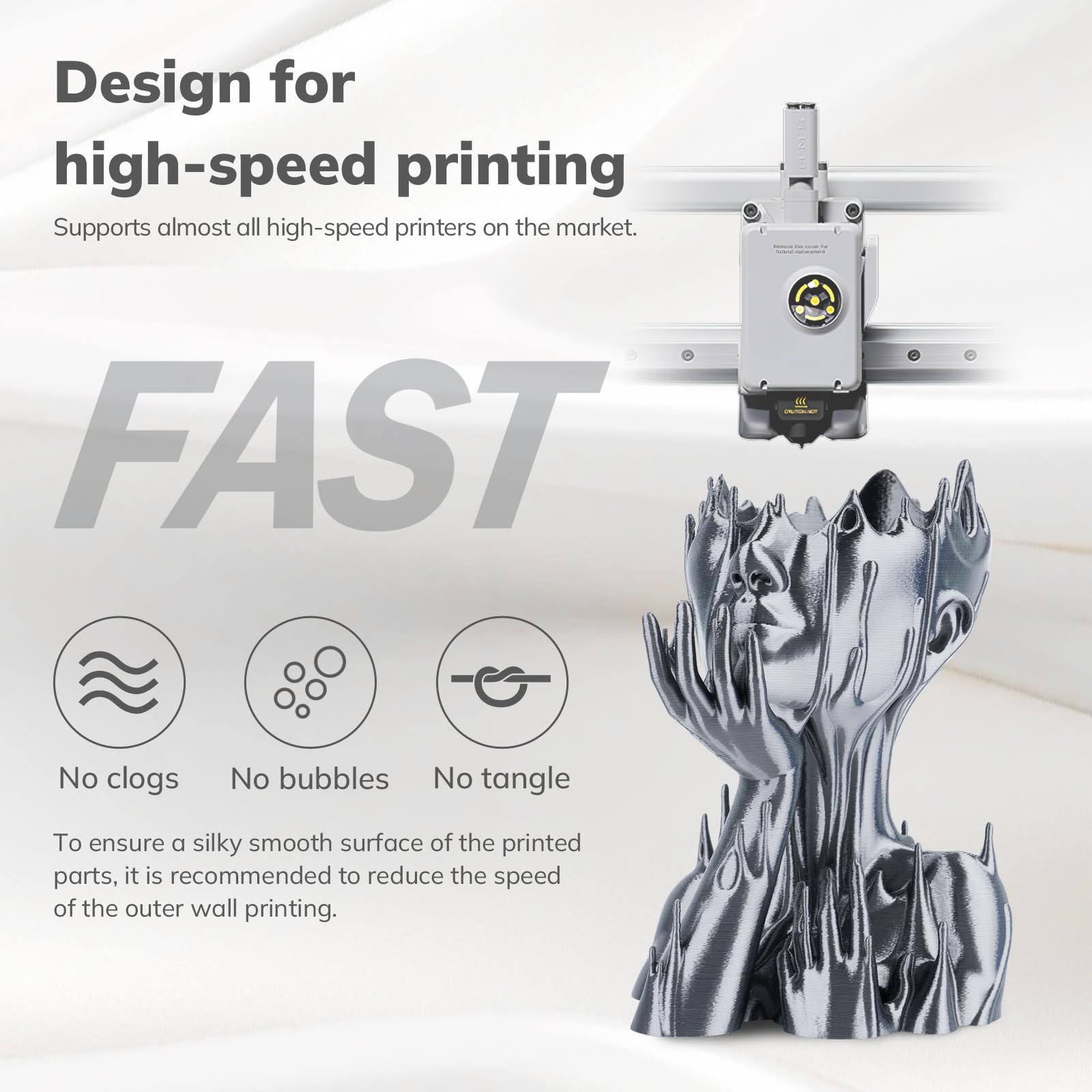 Amolen Silk Pla Filament 1.75Mm 3D Printer Filaments, Shiny Silver Grey Filament For 3D Printing, 1Kg(2.2Lbs) Spool, Compatible