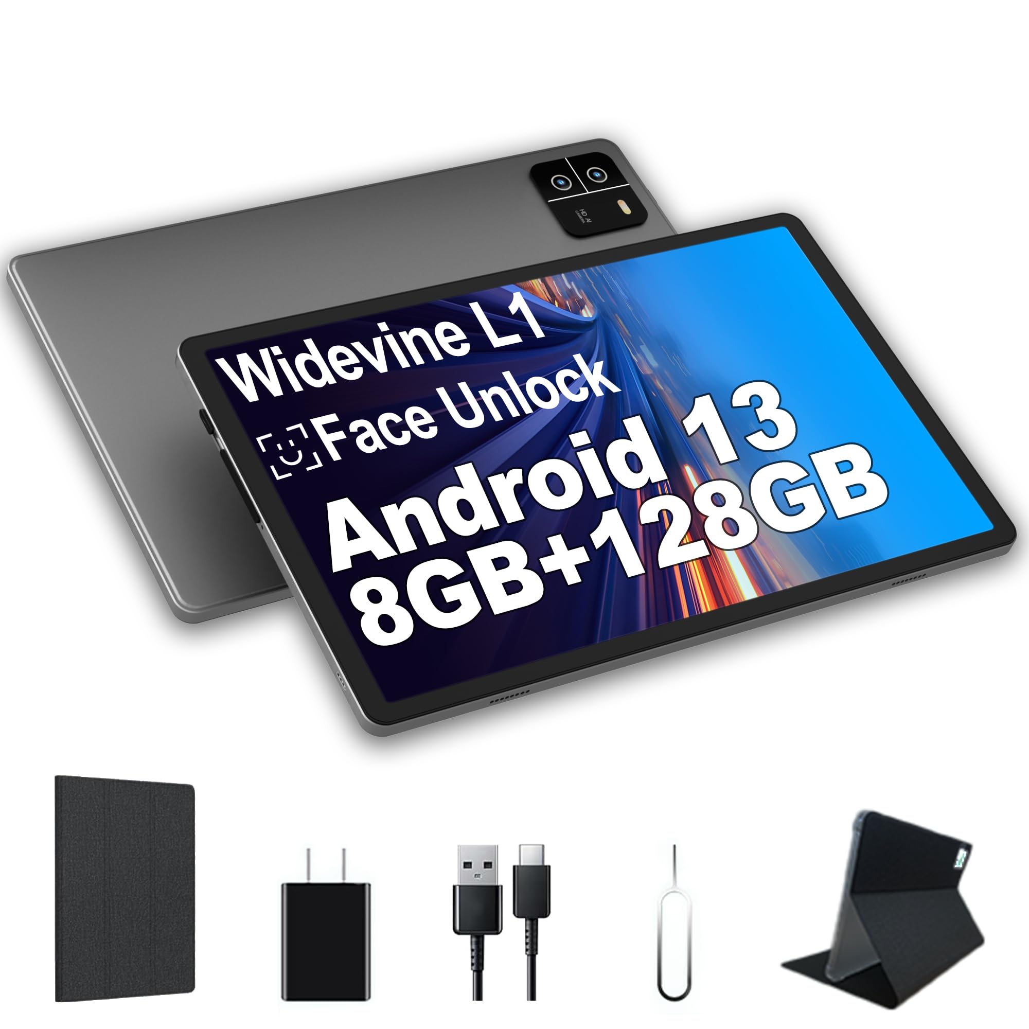 Shoudum Android 13 Tablet   10.1 Inch Android Tablet With Case, 8Gb Ram 128Gb Rom 1Tb Expand, Quad Core Processor, 1280 X 800 Ip