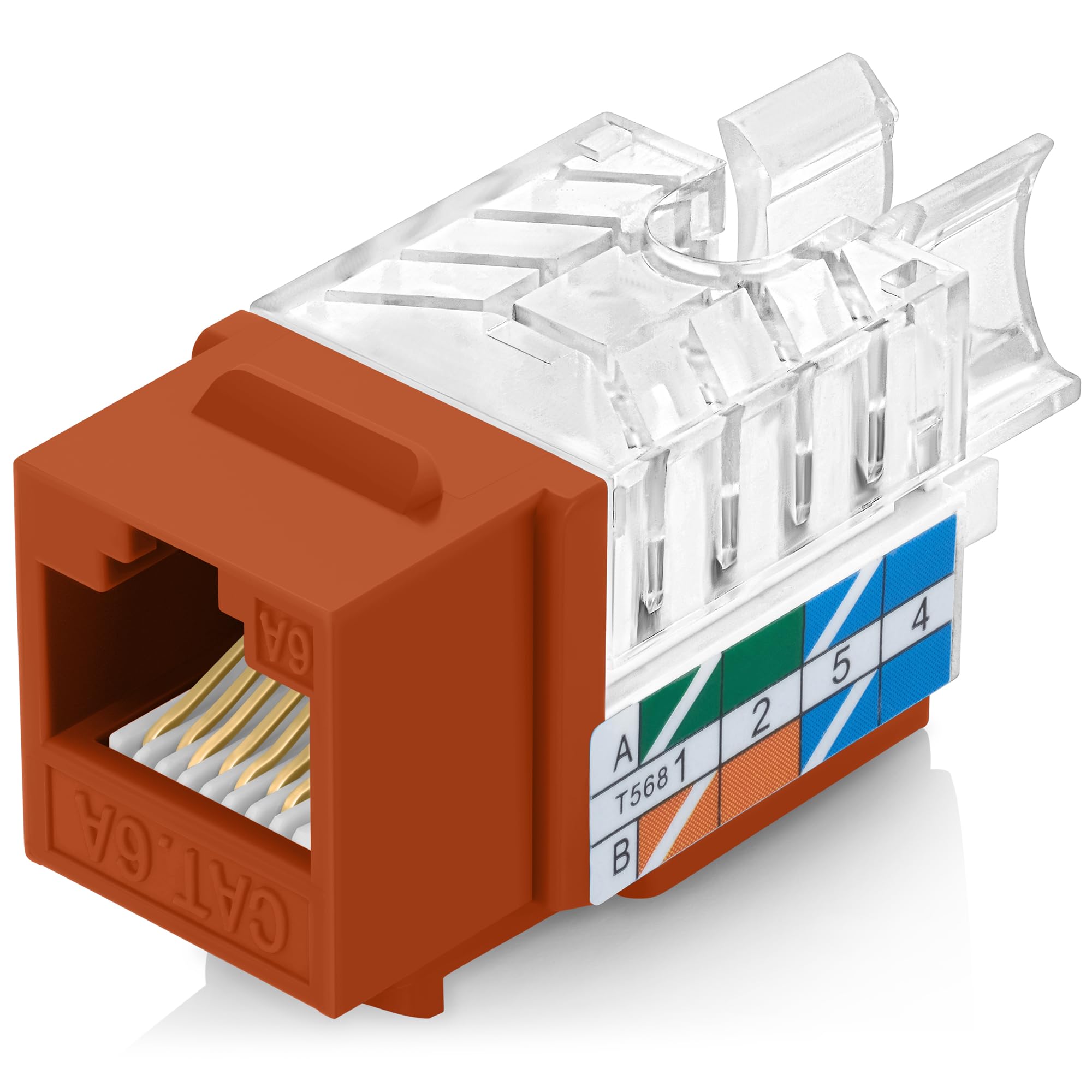 Everest Media Solutions 45 Angled Cat6A Keystone Jack In Orange   Slim Profile, Utp Rj45 Female Ethernet Connector   Compatible 