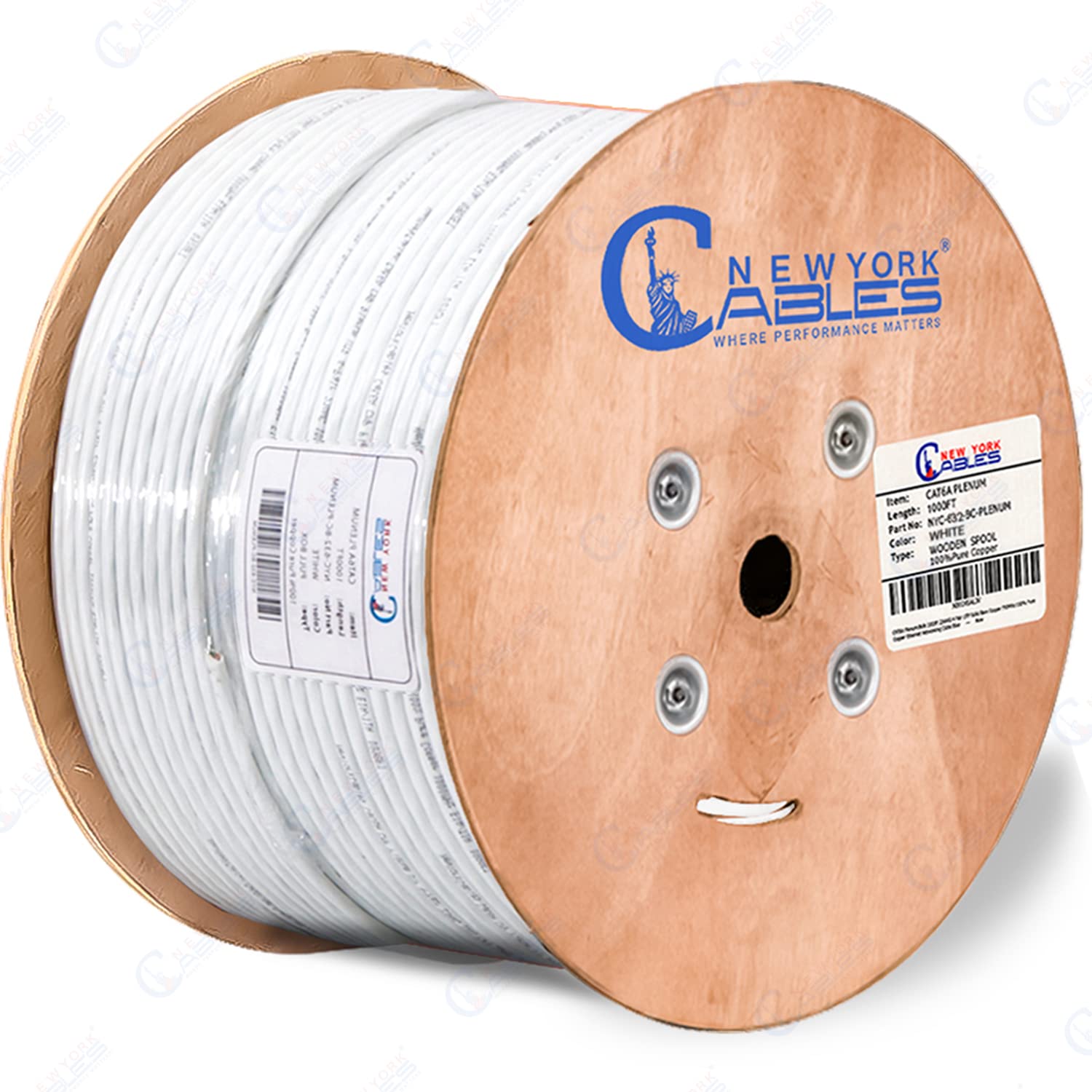 Newyork Cables Cat6a Plenum Cable 1000ft - Certified 100% Solid Pure Copper CAT6 A Ethernet Cable - 23 AWG, 750 MHz, PoE++ - Uns