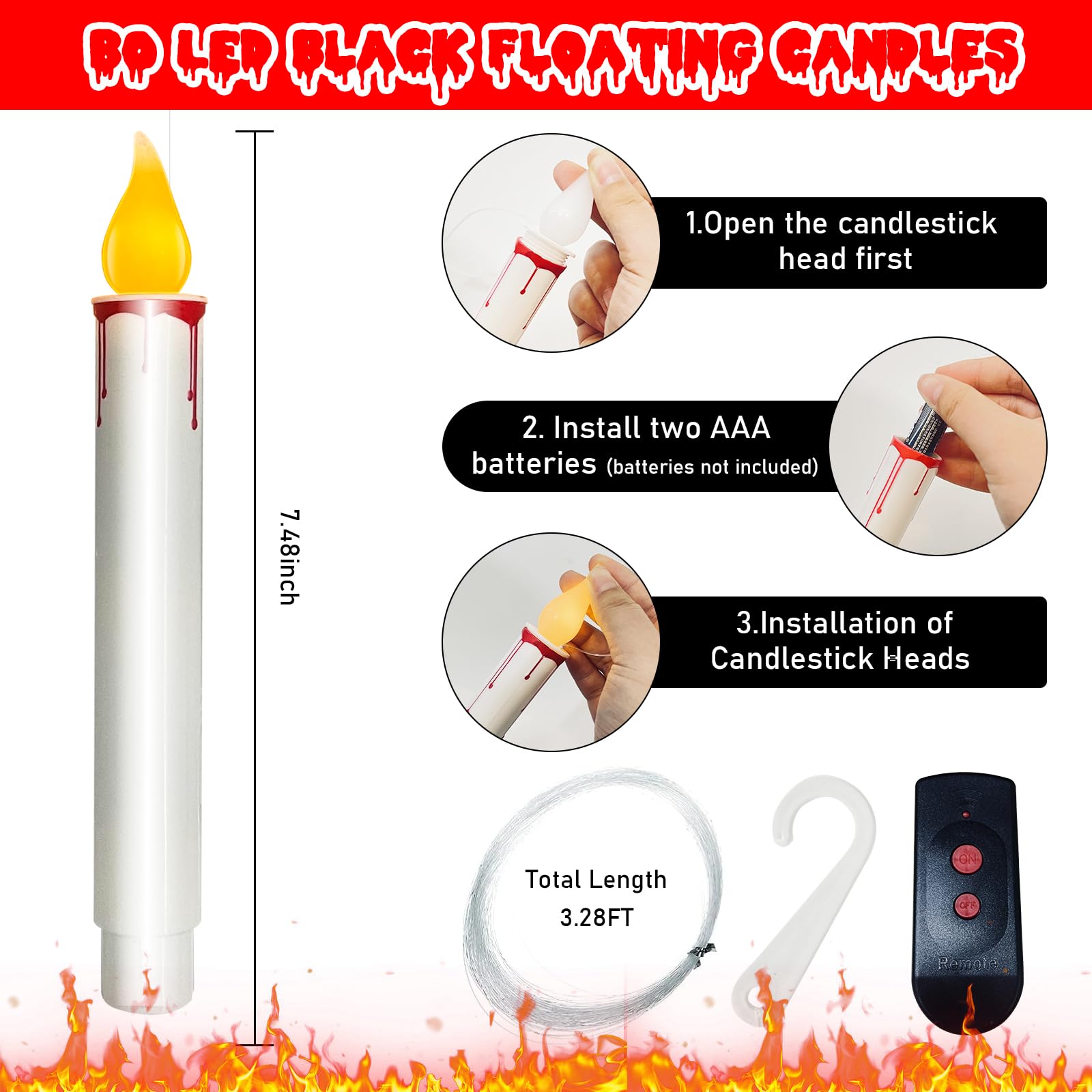 10 Pcs Floating Candles With Remote, Halloween Decorations Hanging Floating Candles With Flickering Warm Lights, Led Battery Ope